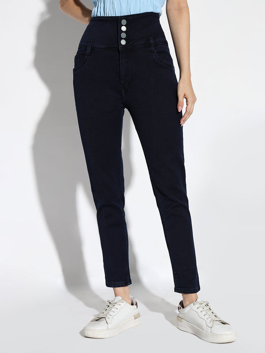 Navy Blue Comfort Straight Fit Acid Wash Stretchable Jeans