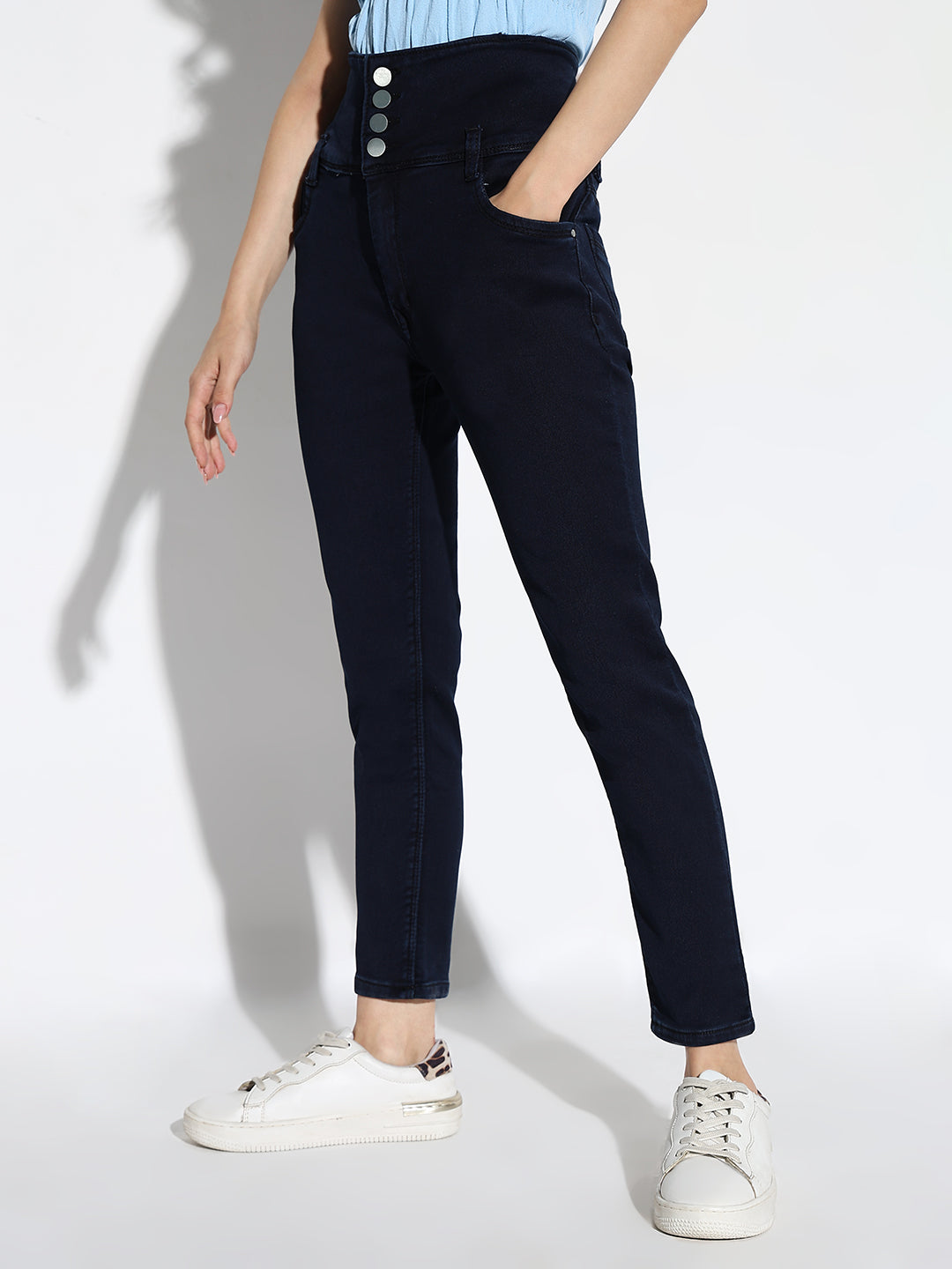 Navy Blue Comfort Straight Fit Acid Wash Stretchable Jeans