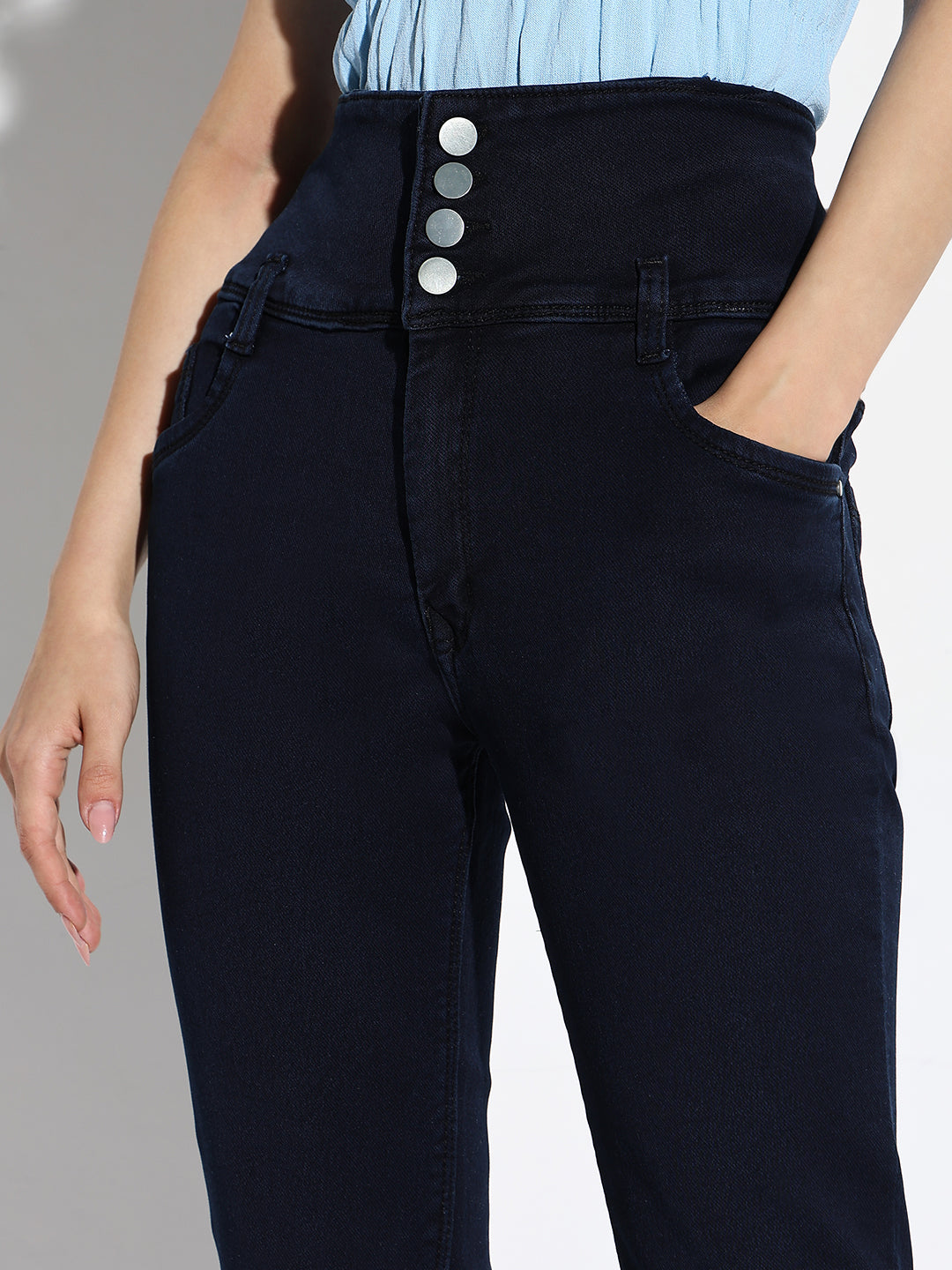 Navy Blue Comfort Straight Fit Acid Wash Stretchable Jeans