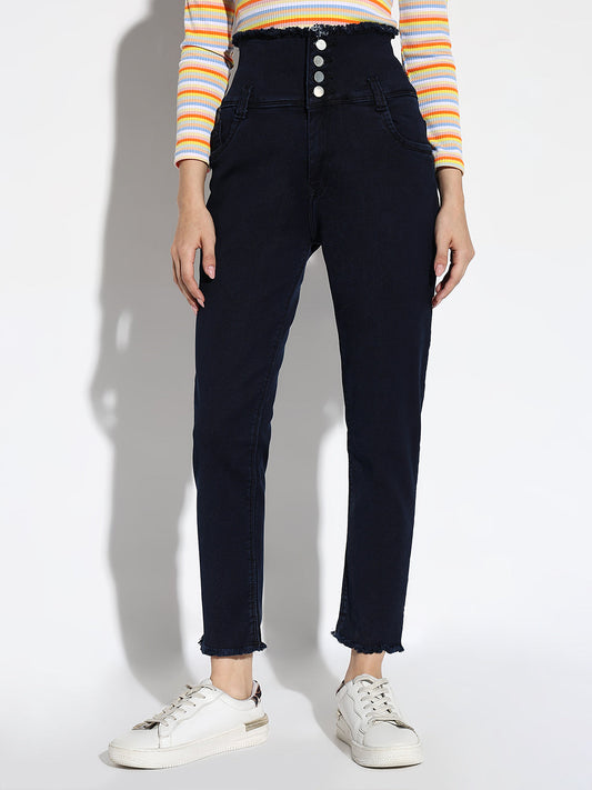 Navy Blue Comfort Slim Fit High-Rise Stretchable Jeans
