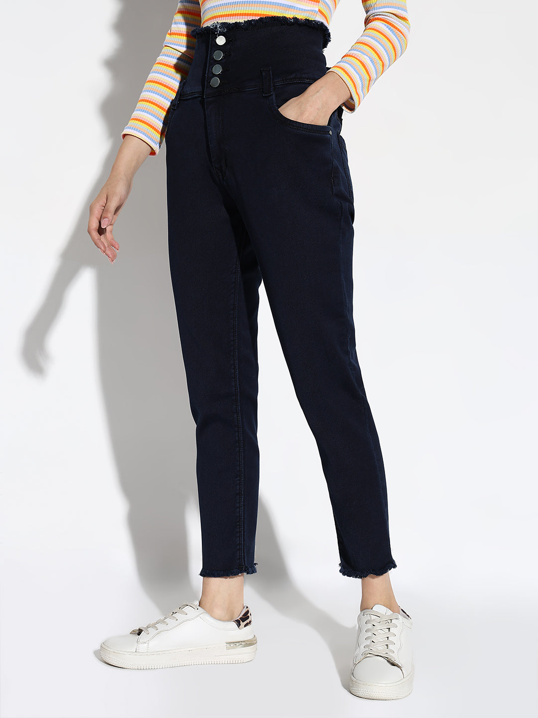 Navy Blue Comfort Slim Fit High-Rise Stretchable Jeans