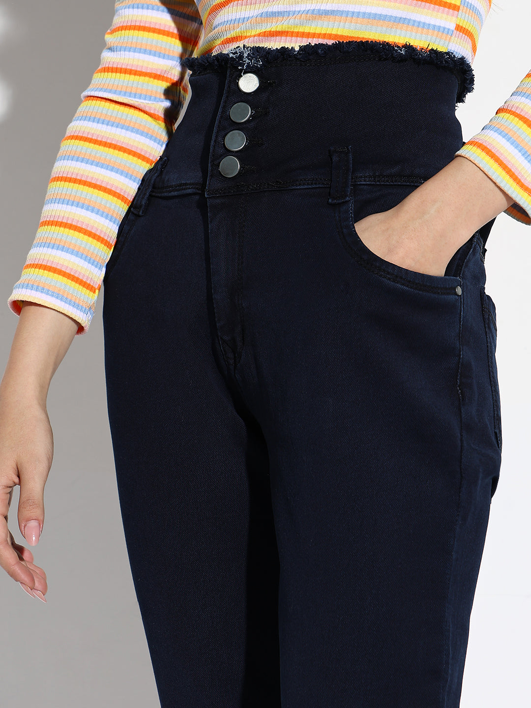 Navy Blue Comfort Slim Fit High-Rise Stretchable Jeans