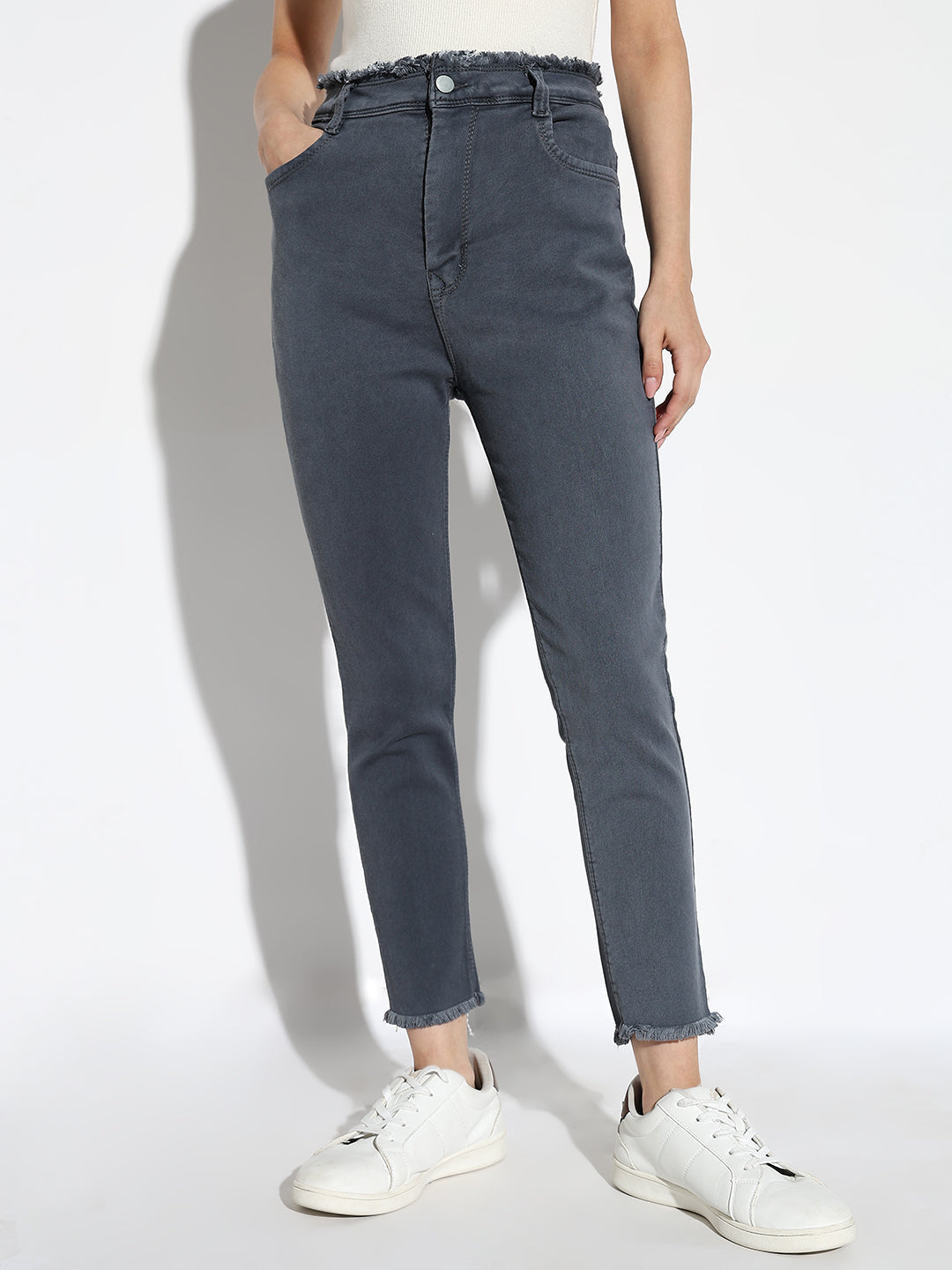Grey Comfort Slim Fit Light Fade Cotton Stretchable Jeans
