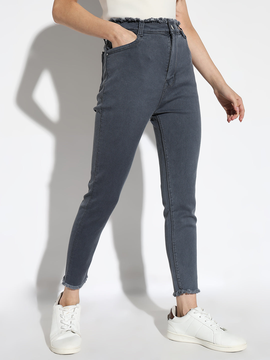 Grey Comfort Slim Fit Light Fade Cotton Stretchable Jeans