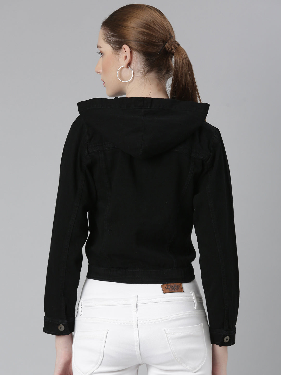 Black Spread Collar Cotton Denim Jacket