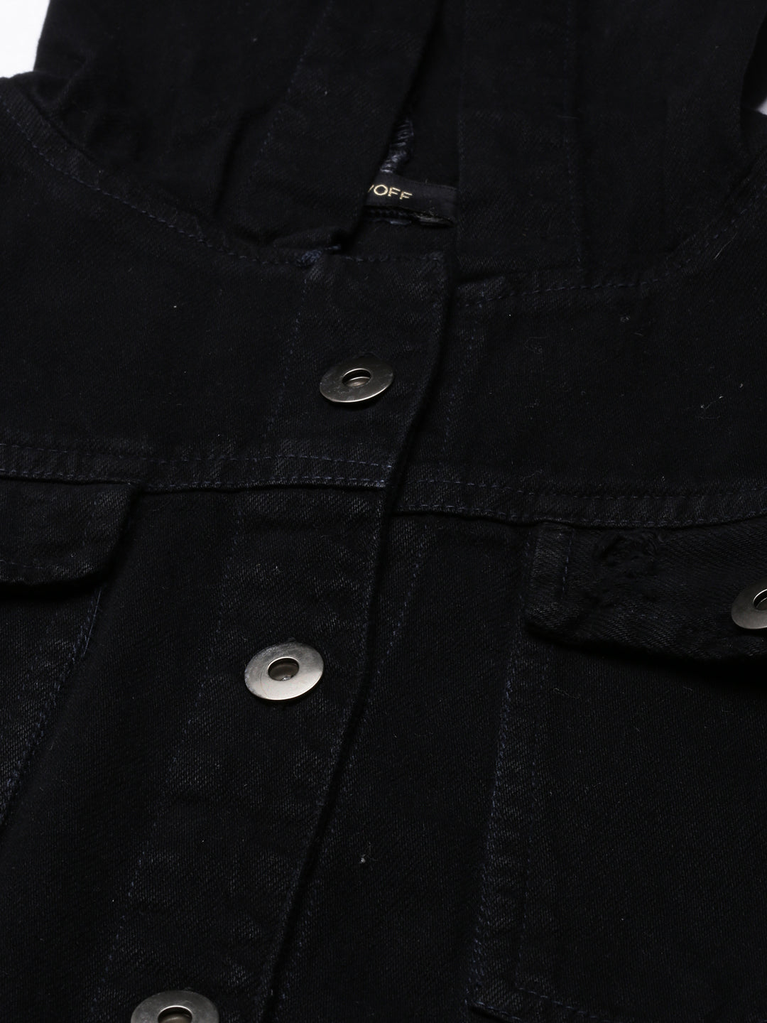 Black Spread Collar Cotton Denim Jacket