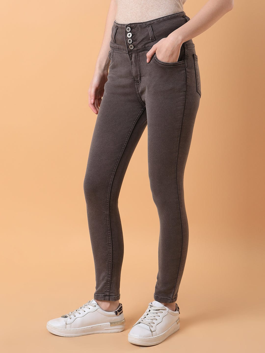 Brown Straight Fit High-Rise Stretchable Jeans