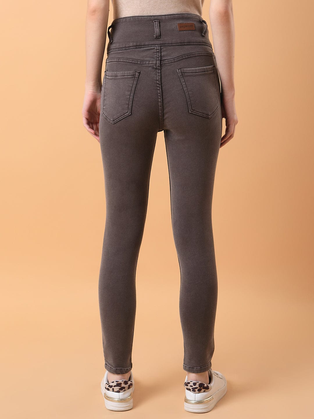 Brown Straight Fit High-Rise Stretchable Jeans
