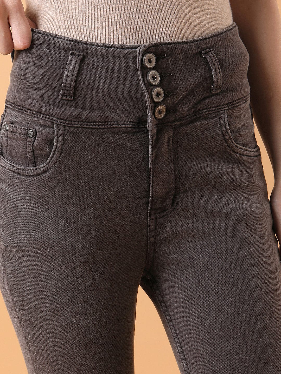 Brown Straight Fit High-Rise Stretchable Jeans