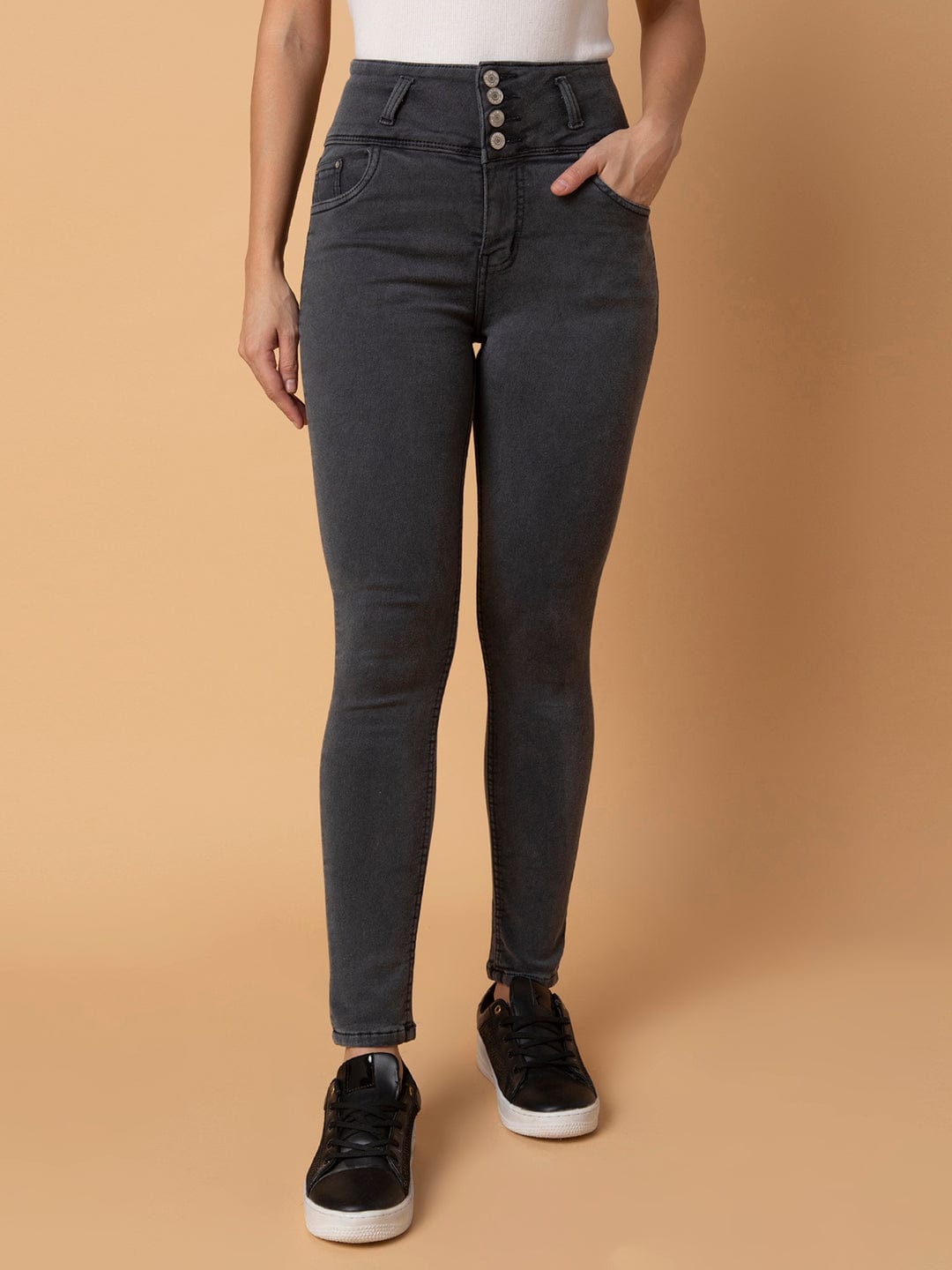 Grey Straight Fit Mid-Rise Stretchable Jeans