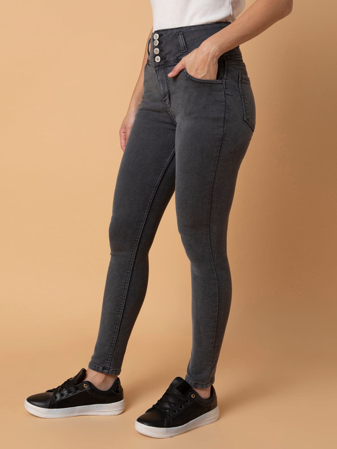 Grey Straight Fit Mid-Rise Stretchable Jeans