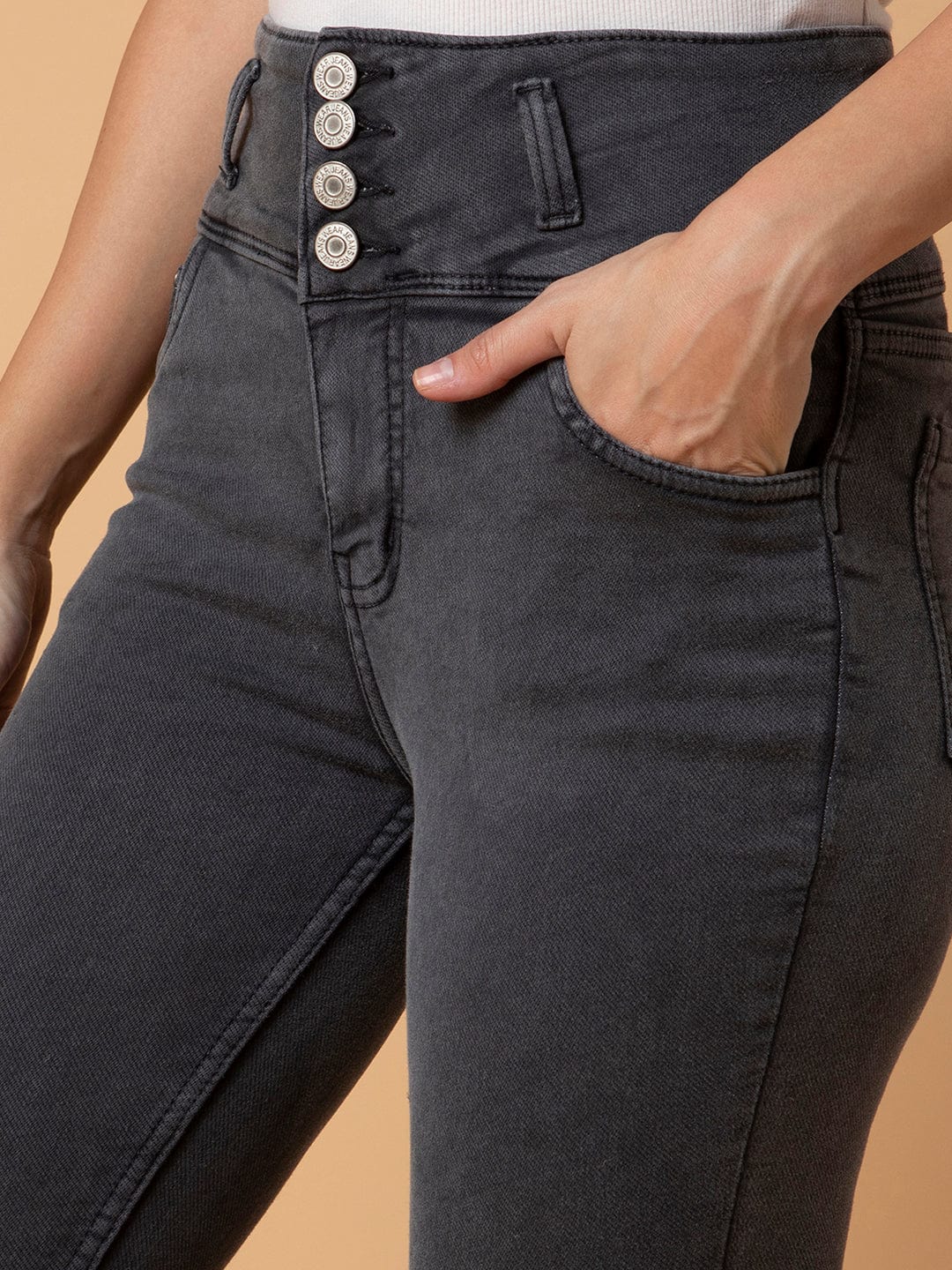 Grey Straight Fit Mid-Rise Stretchable Jeans