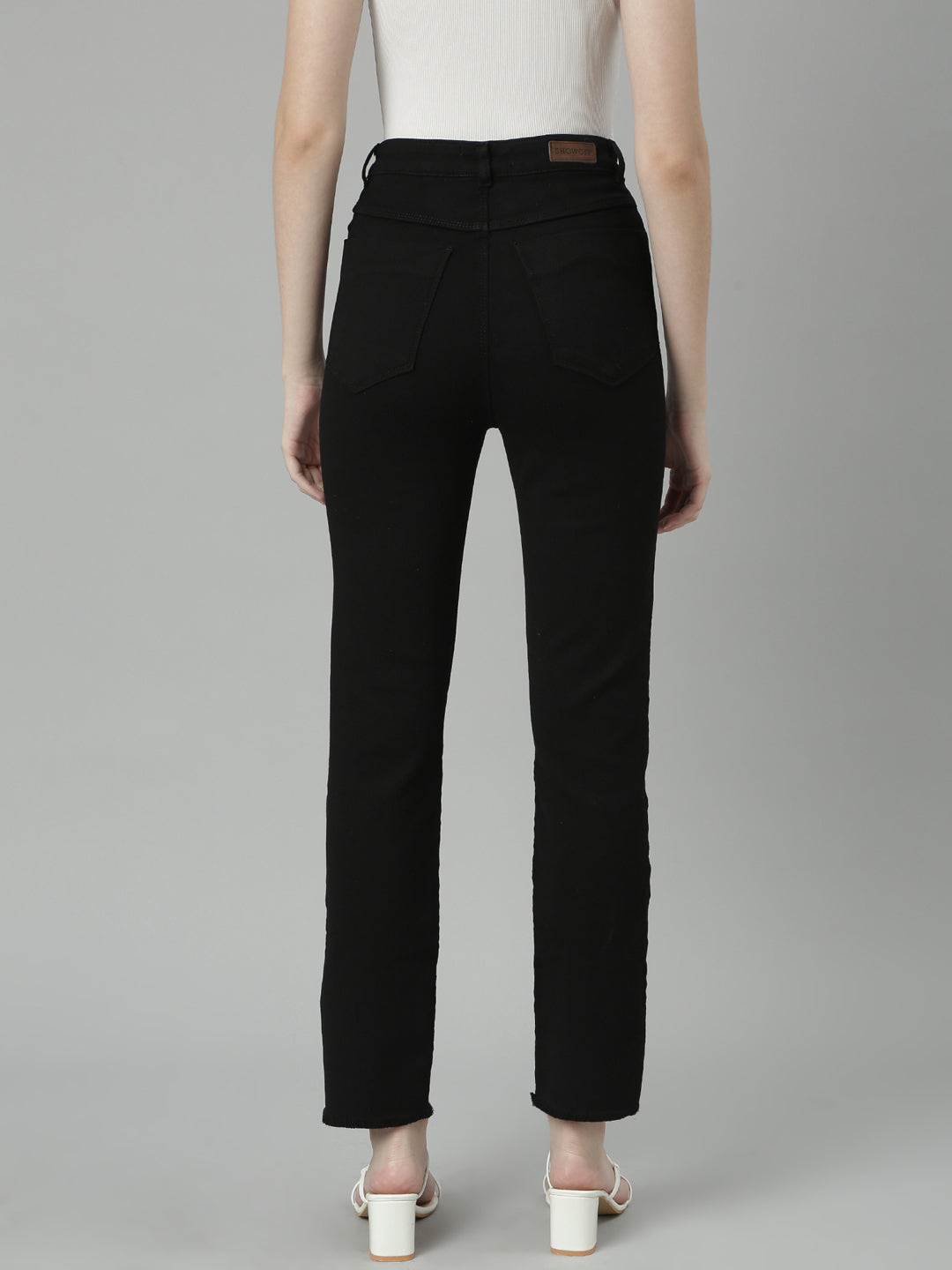 Black Jean Straight Fit Mid-Rise Cropped Stretchable Jeans