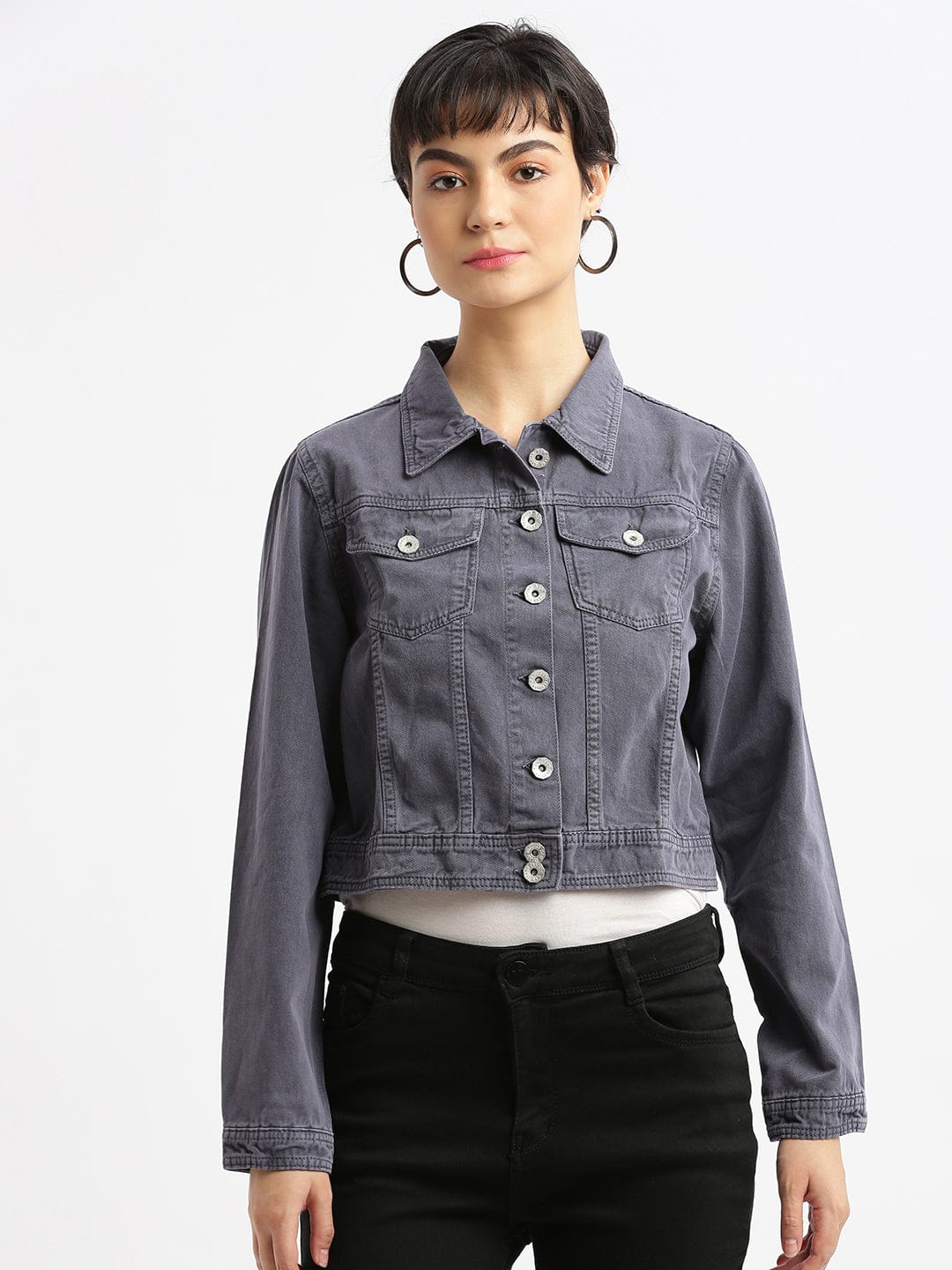 Charcoal Windcheater and Water Resistant Crop Denim Jacket