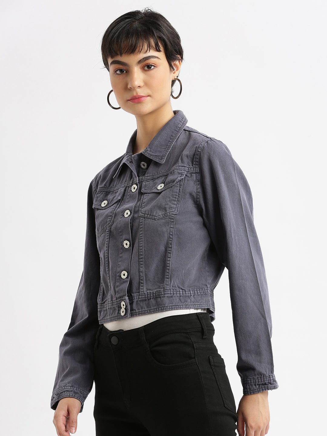 Charcoal Windcheater and Water Resistant Crop Denim Jacket