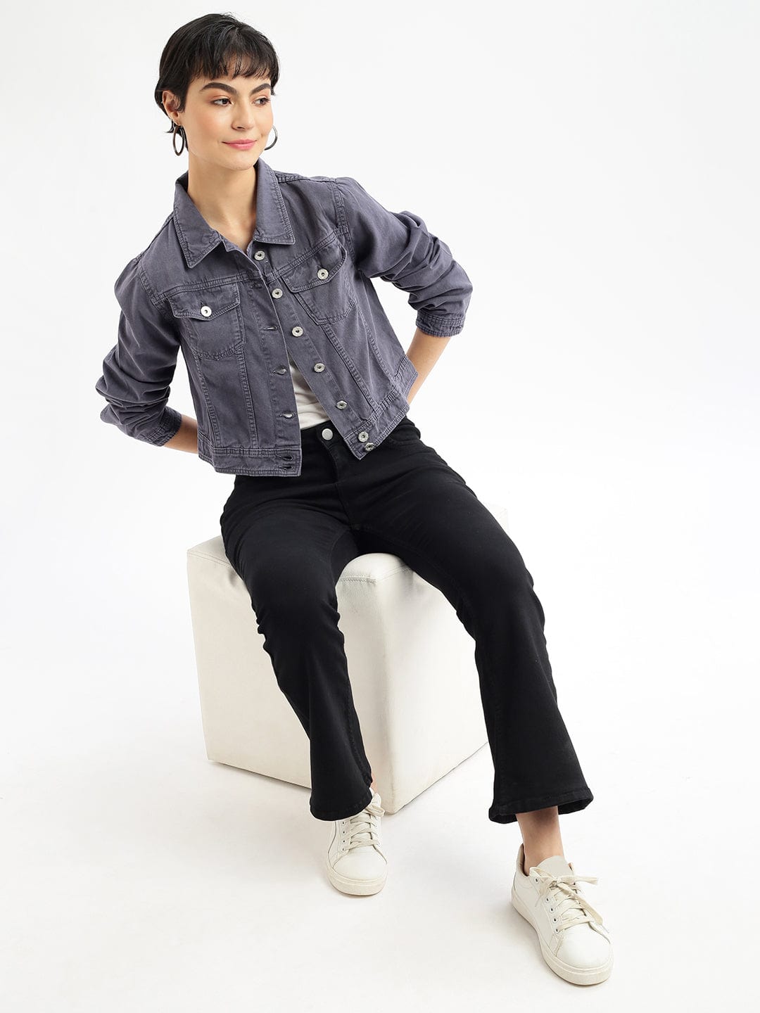 Charcoal Windcheater and Water Resistant Crop Denim Jacket