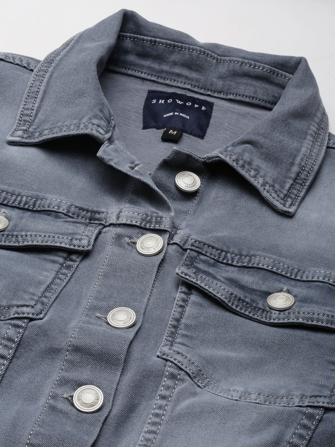Grey Shirt Collar Denim Jacket