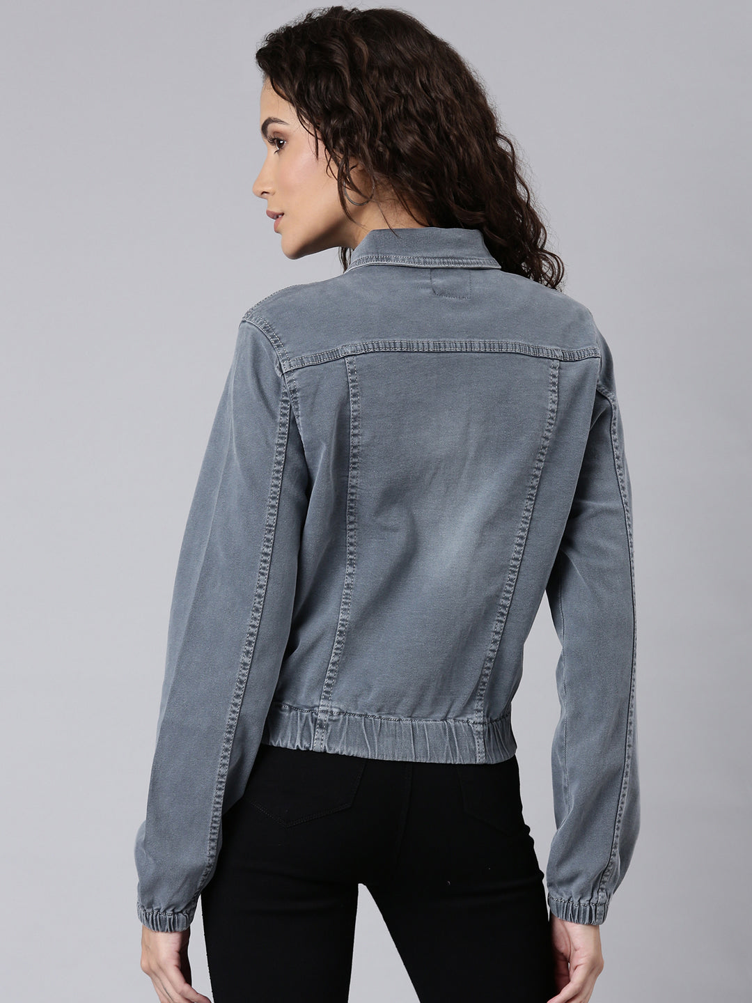 Grey Shirt Collar Denim Jacket