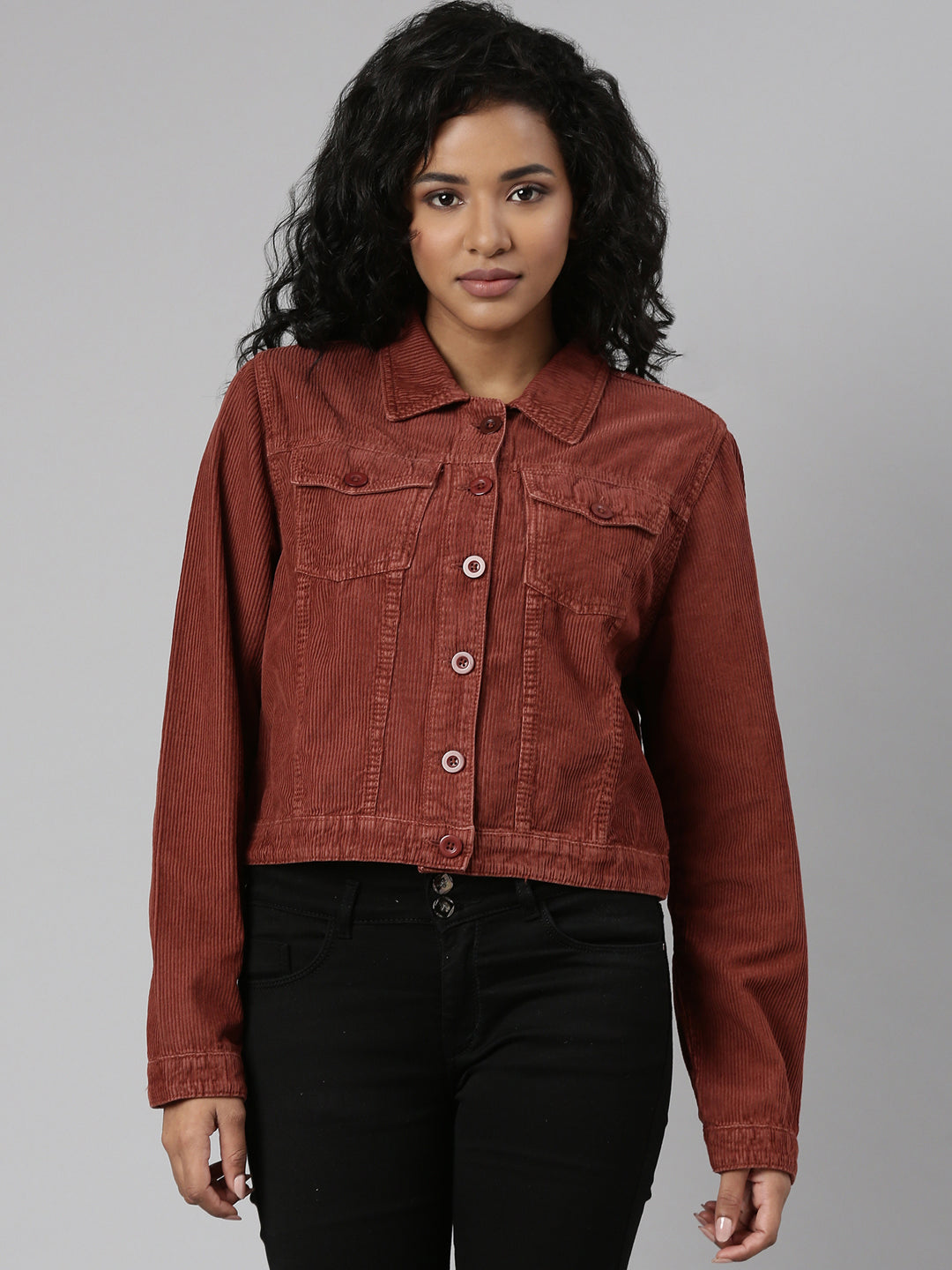 Rust Corduroy Crop Denim Jacket