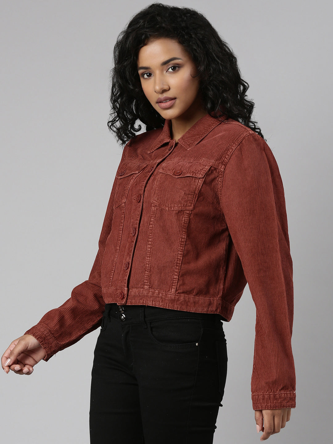Rust Corduroy Crop Denim Jacket