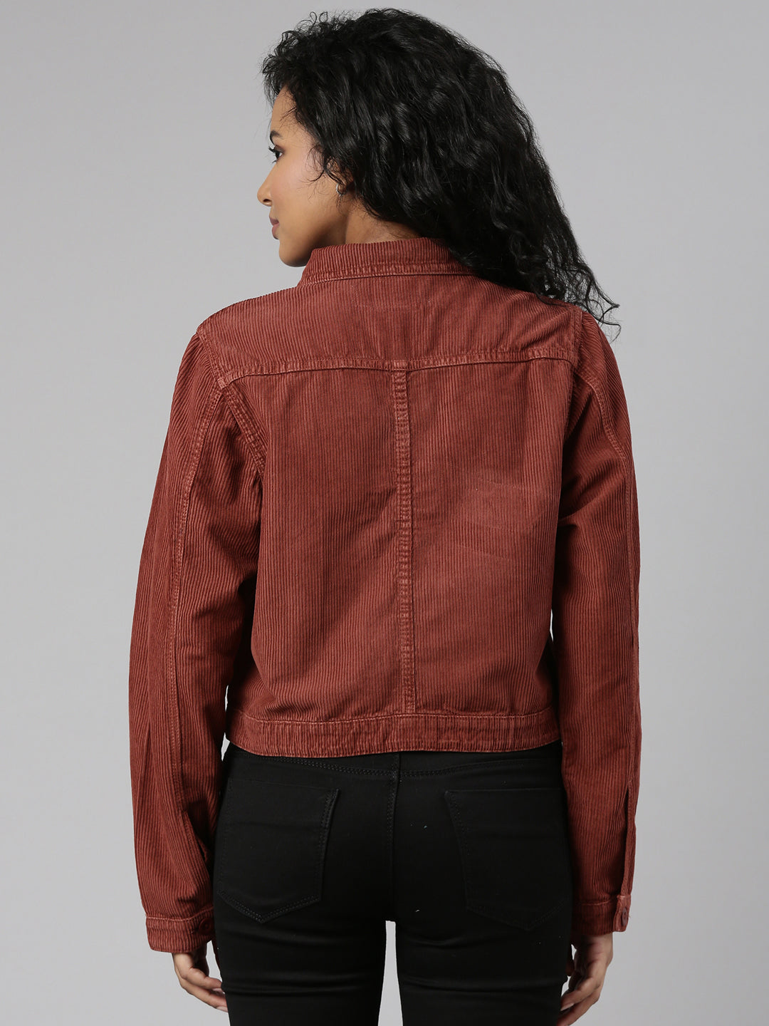 Rust Corduroy Crop Denim Jacket