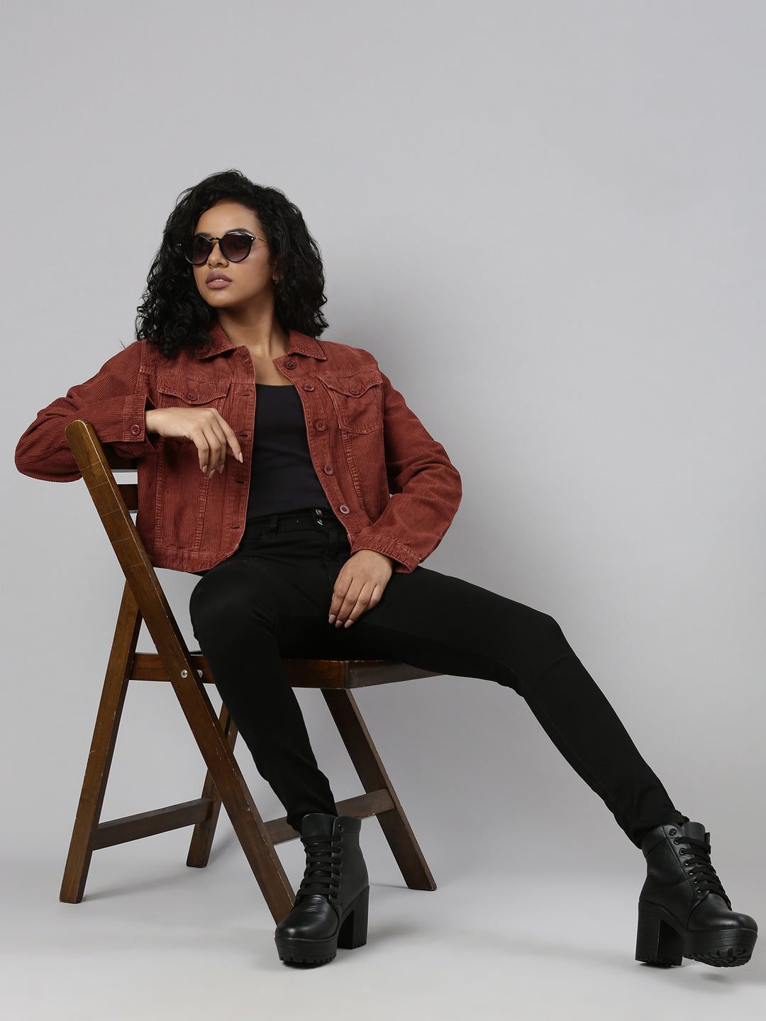 Rust Corduroy Crop Denim Jacket