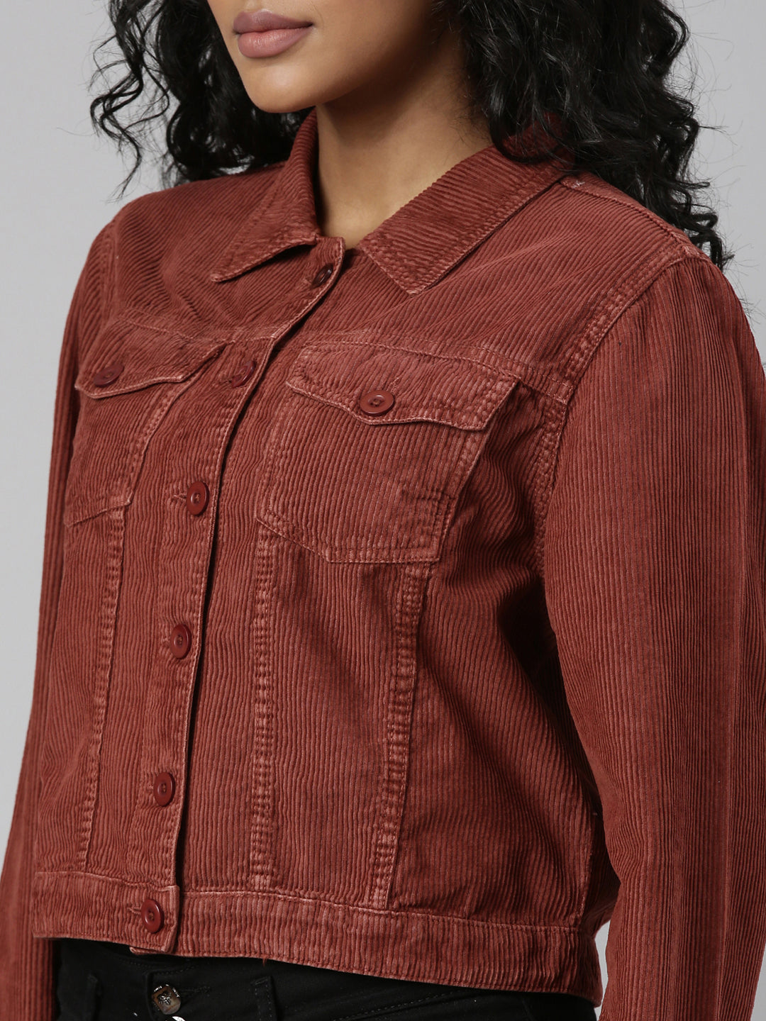Rust Corduroy Crop Denim Jacket