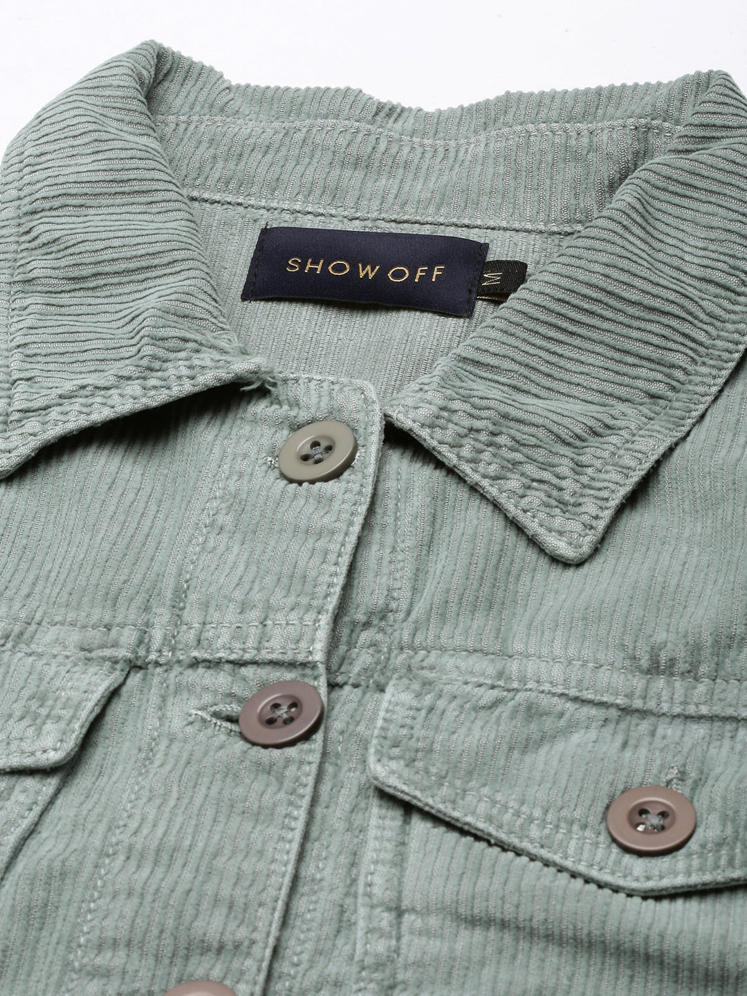 Sea Green Spread Collar Crop Corduroy Denim Jacket