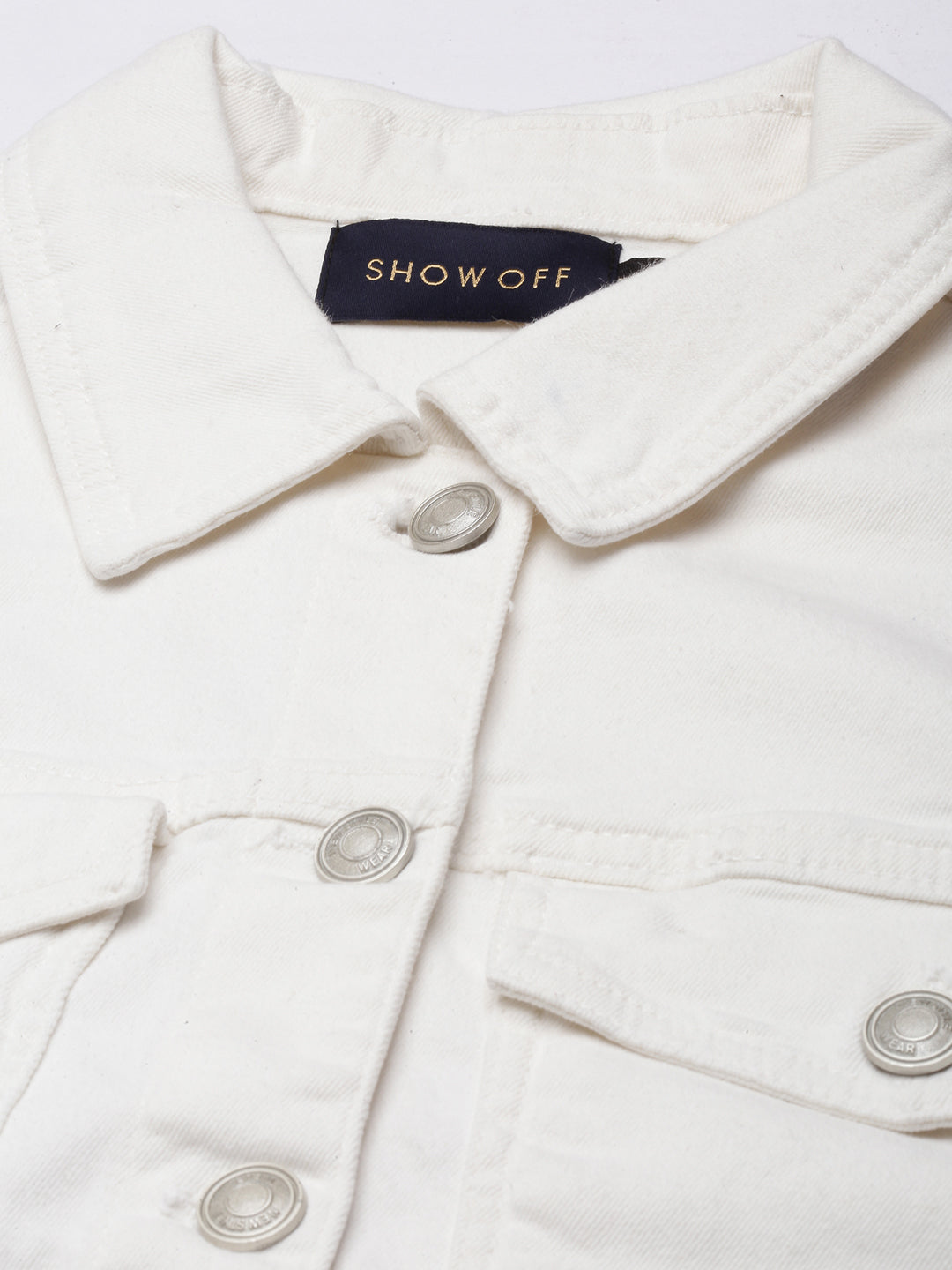 White Spread Collar Crop Denim Jacket
