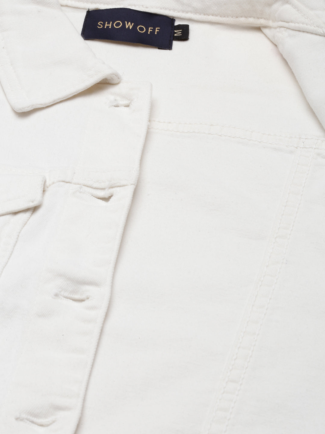 White Spread Collar Crop Denim Jacket