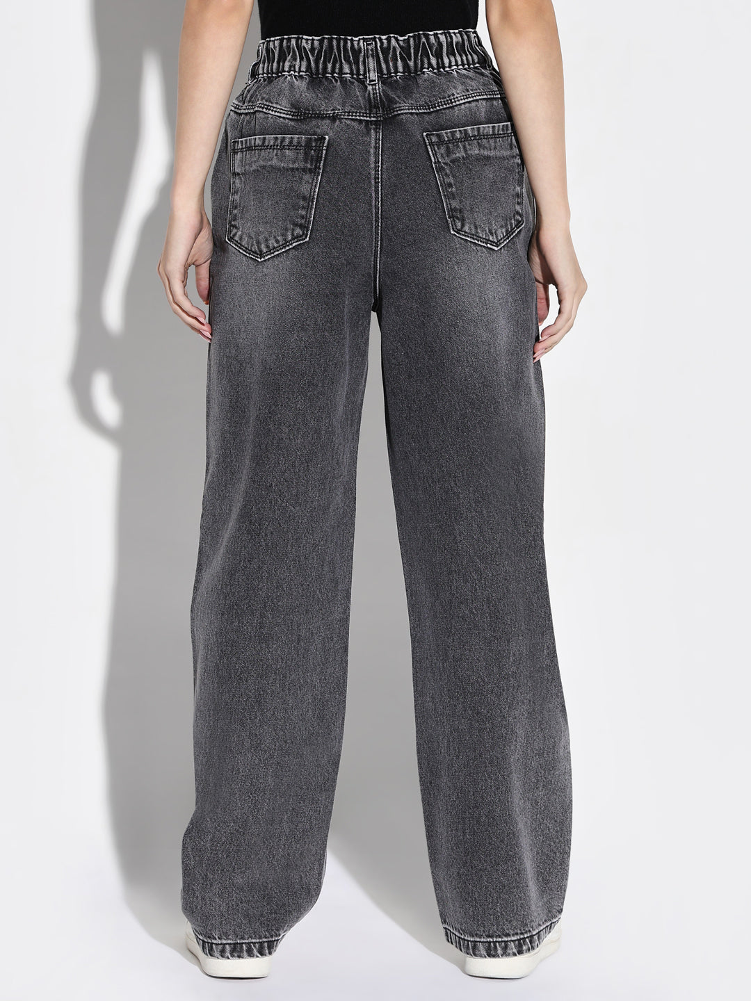 Grey Comfort Wide Leg Slash Knee Heavy Fade Acid Wash Stretchable Jeans