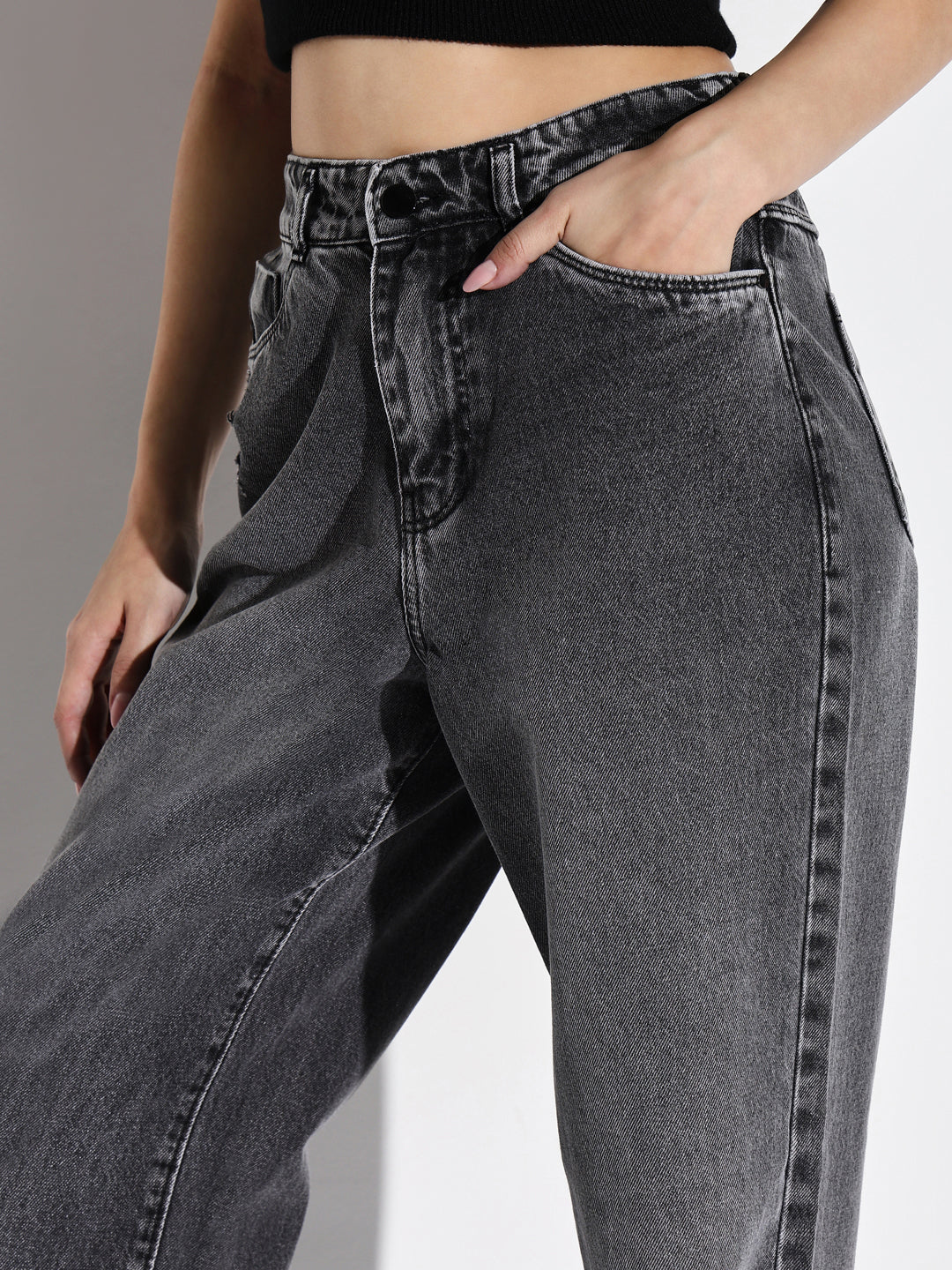 Grey Comfort Wide Leg Slash Knee Heavy Fade Acid Wash Stretchable Jeans