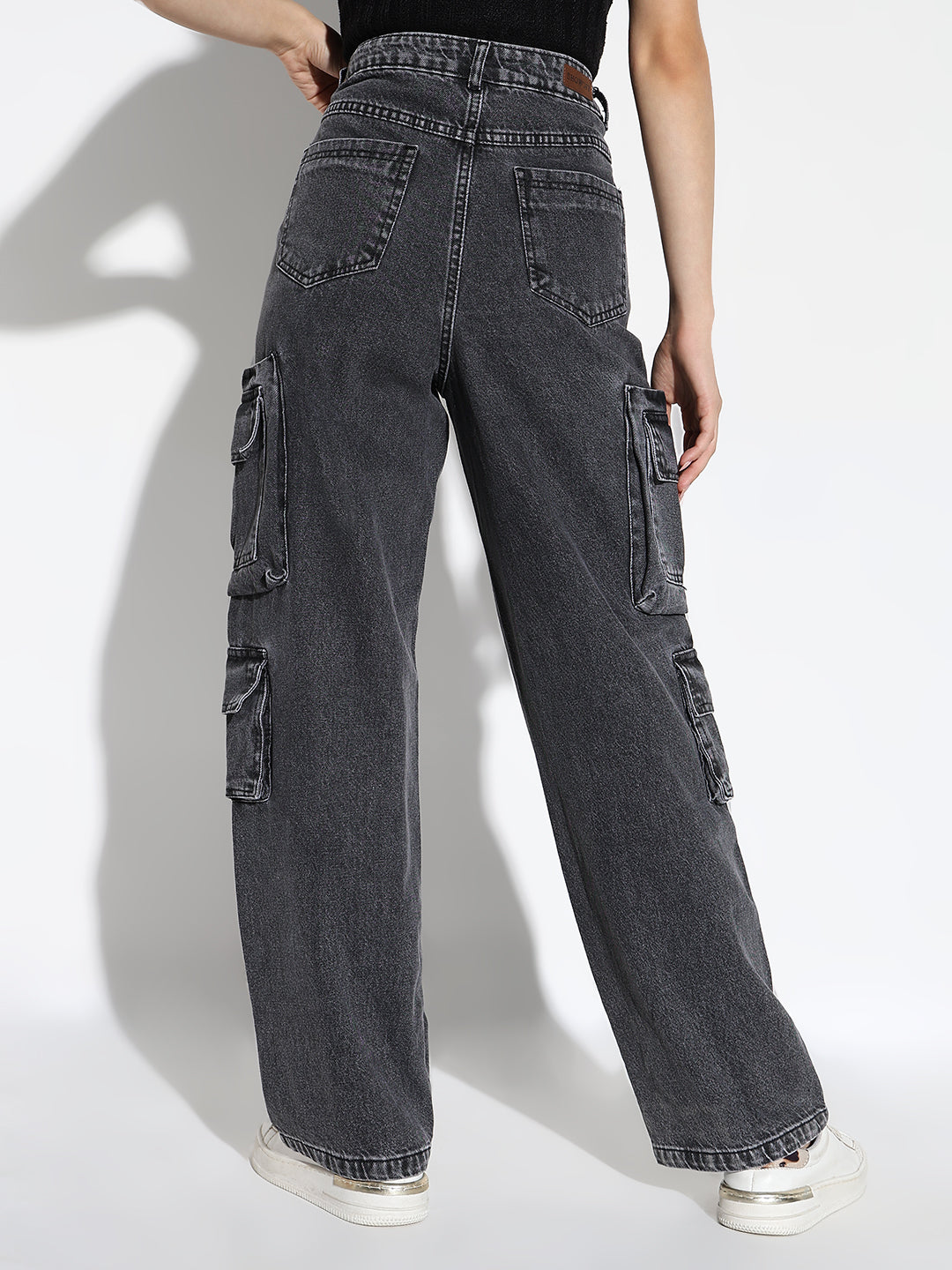 Grey Comfort Straight Fit Low Distress Light Fade Acid Wash Stretchable Jeans
