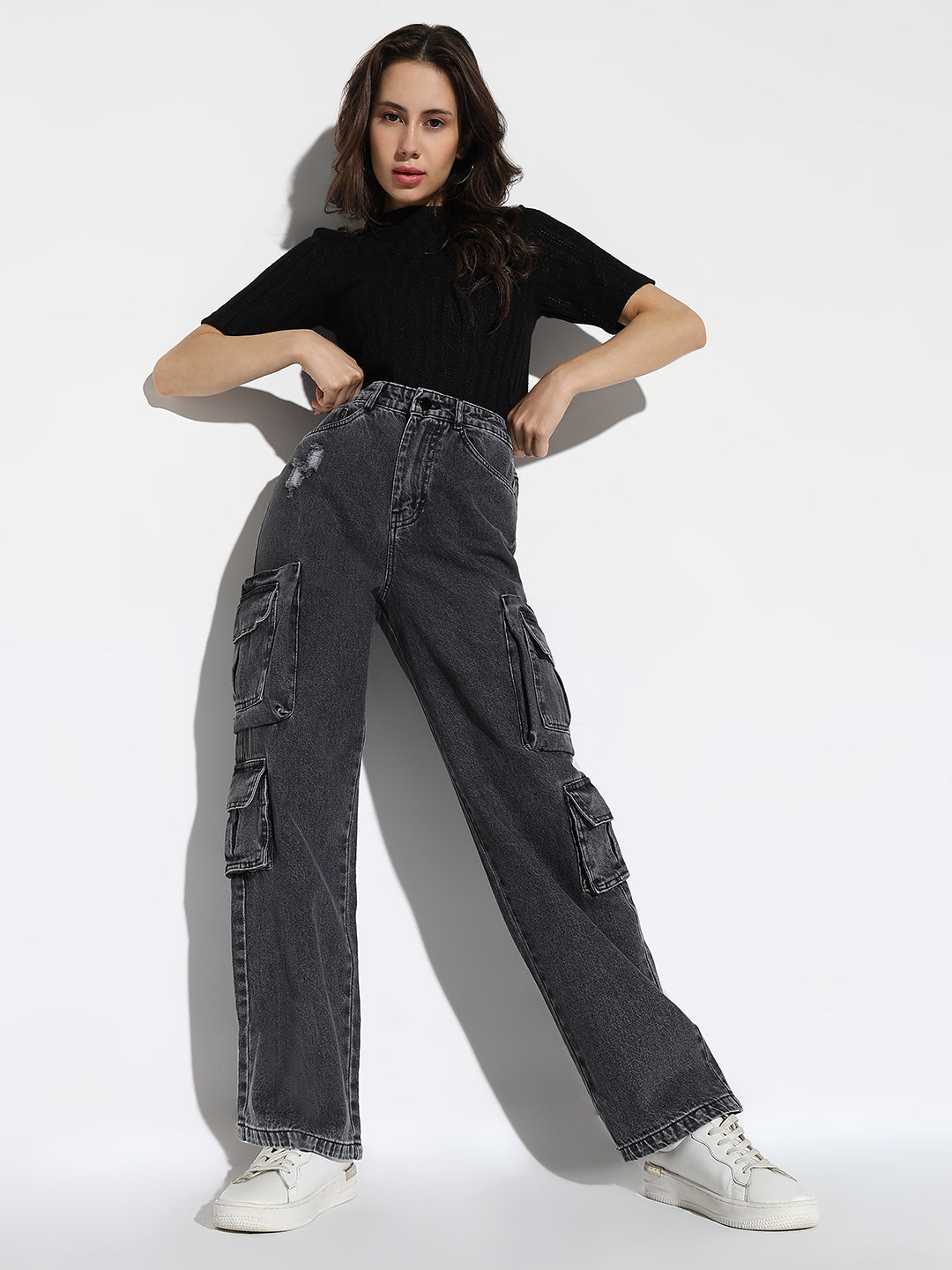 Grey Comfort Straight Fit Low Distress Light Fade Acid Wash Stretchable Jeans