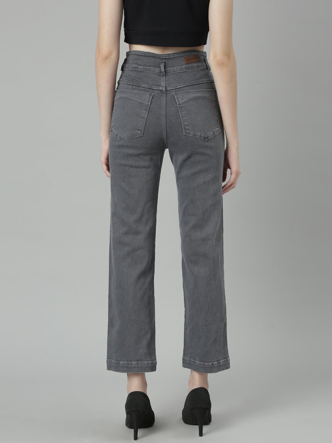 Grey Jean Straight Fit Acid Wash Mid-Rise Stretchable Jeans