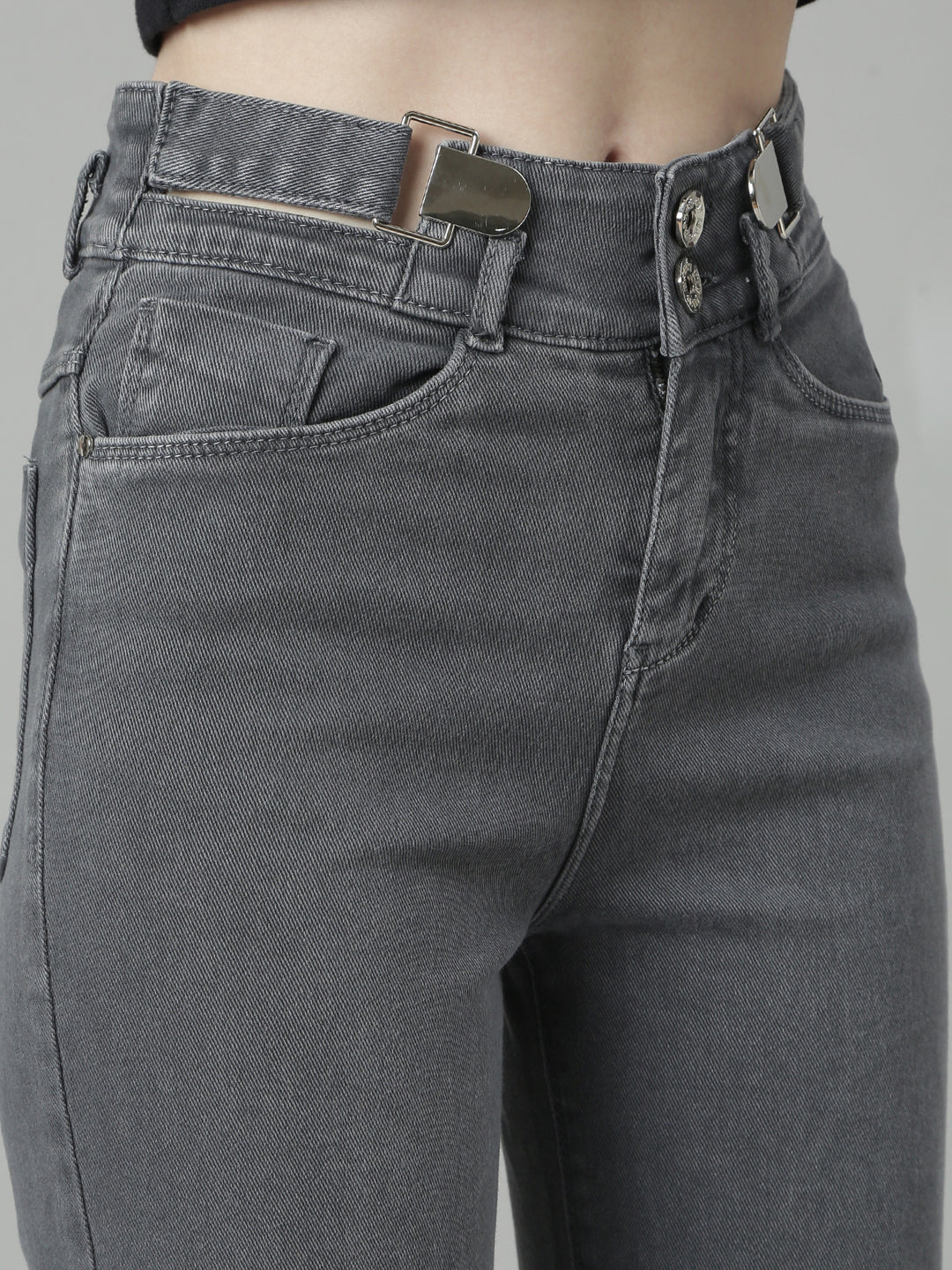 Grey Jean Straight Fit Acid Wash Mid-Rise Stretchable Jeans