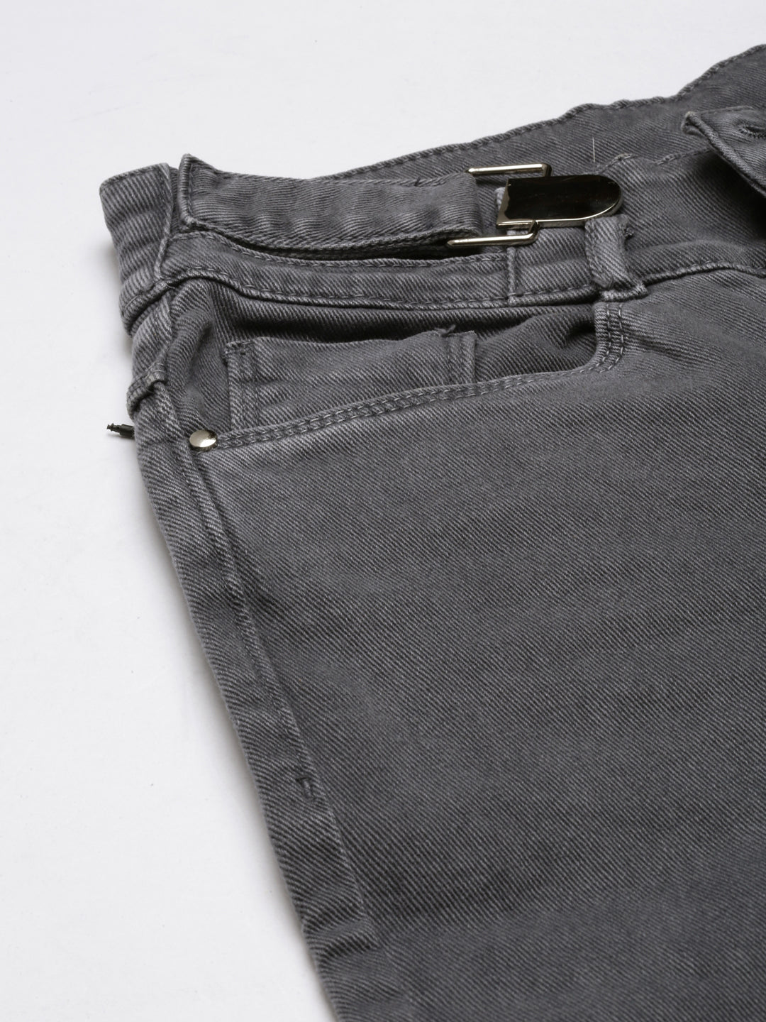 Grey Jean Straight Fit Acid Wash Mid-Rise Stretchable Jeans