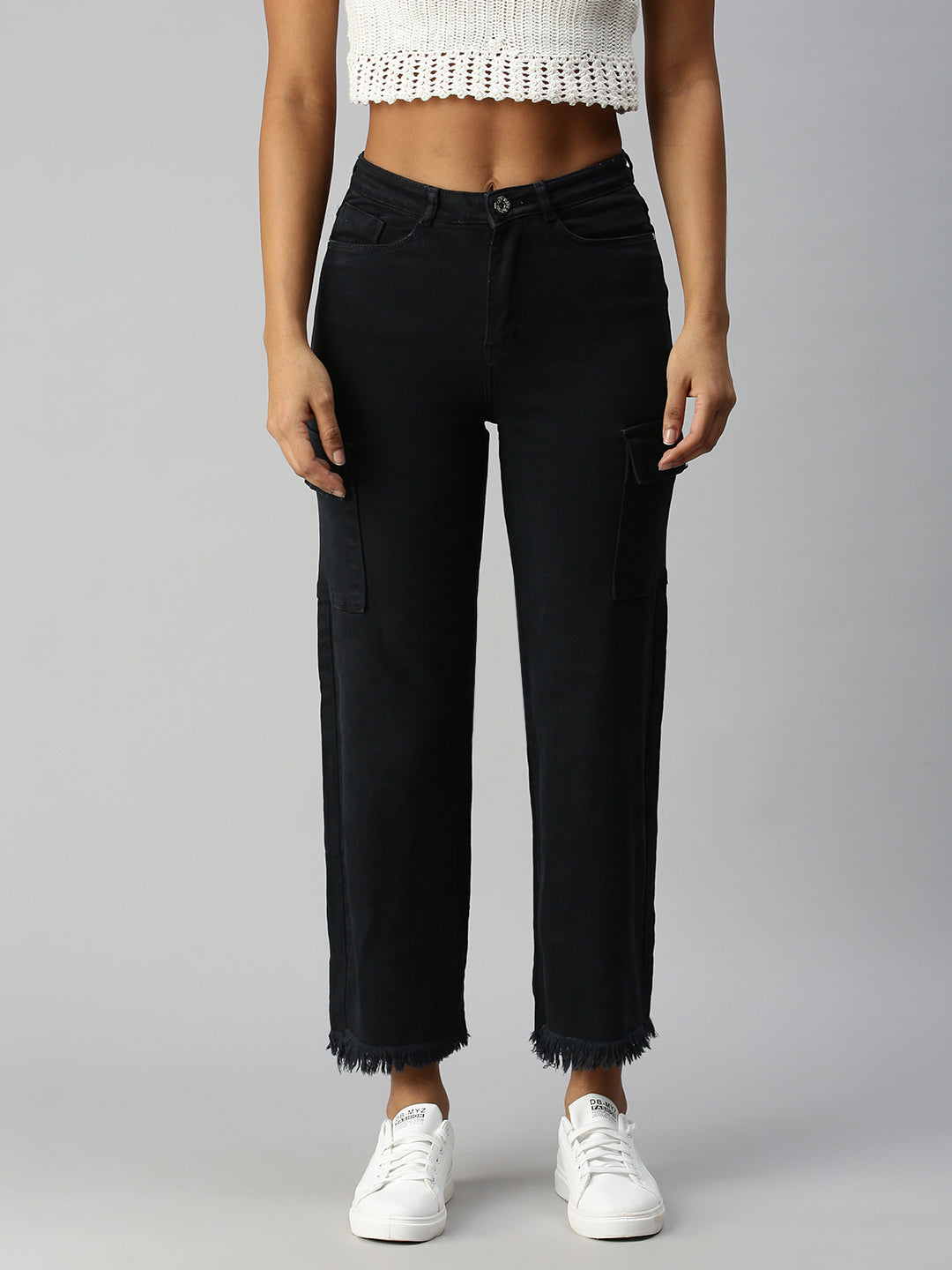 Grey Wide Leg High-Rise Stretchable Jeans