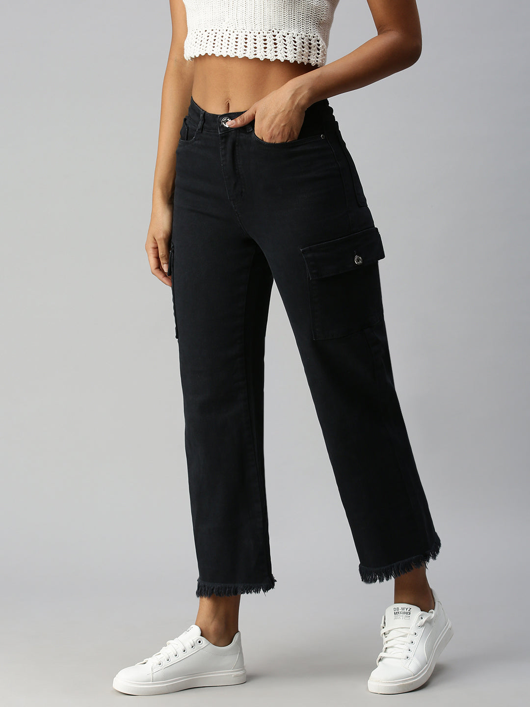 Grey Wide Leg High-Rise Stretchable Jeans