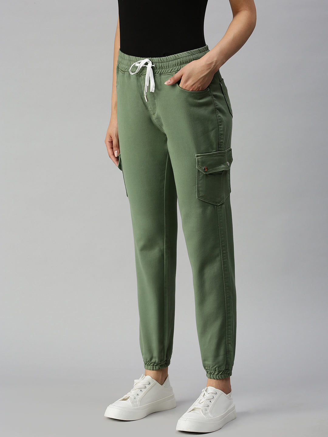 Green Jogger High-Rise Cuffed Hem Stretchable Denim Jeans