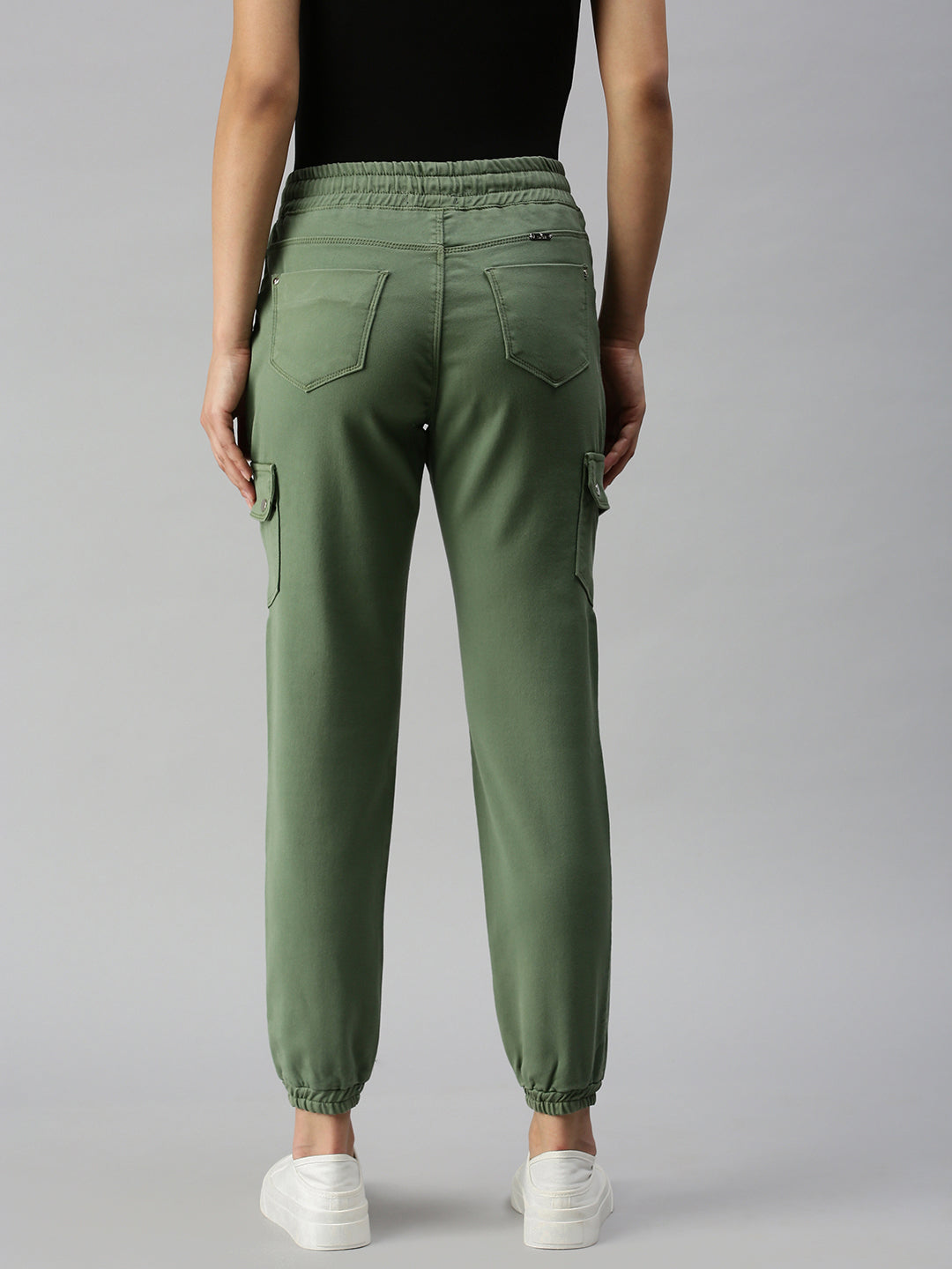 Green Jogger High-Rise Cuffed Hem Stretchable Denim Jeans