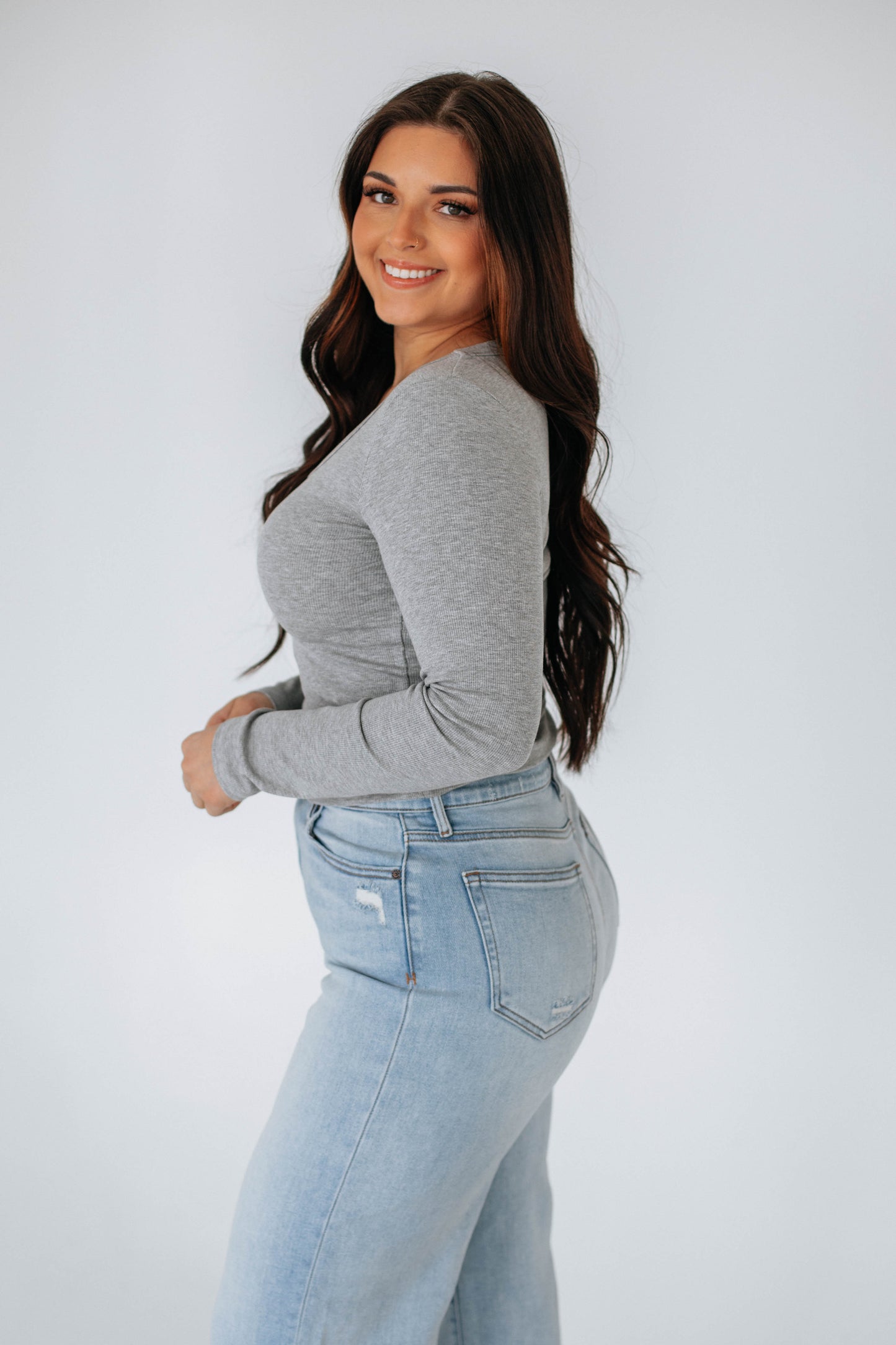 Kasen Ribbed Top - Heather Grey