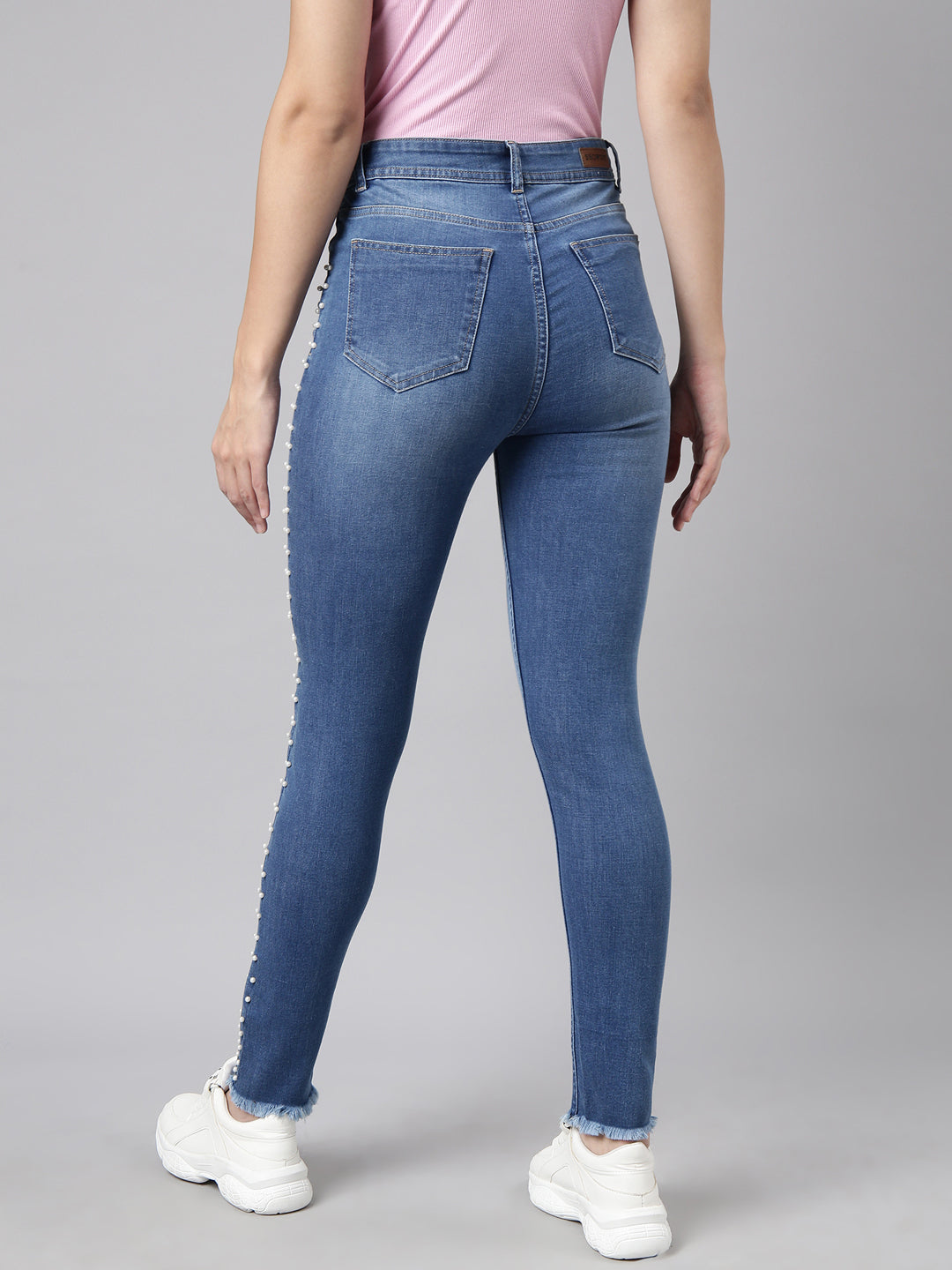 Blue Skinny Fit Light Fade Embellished Stretchable Jeans