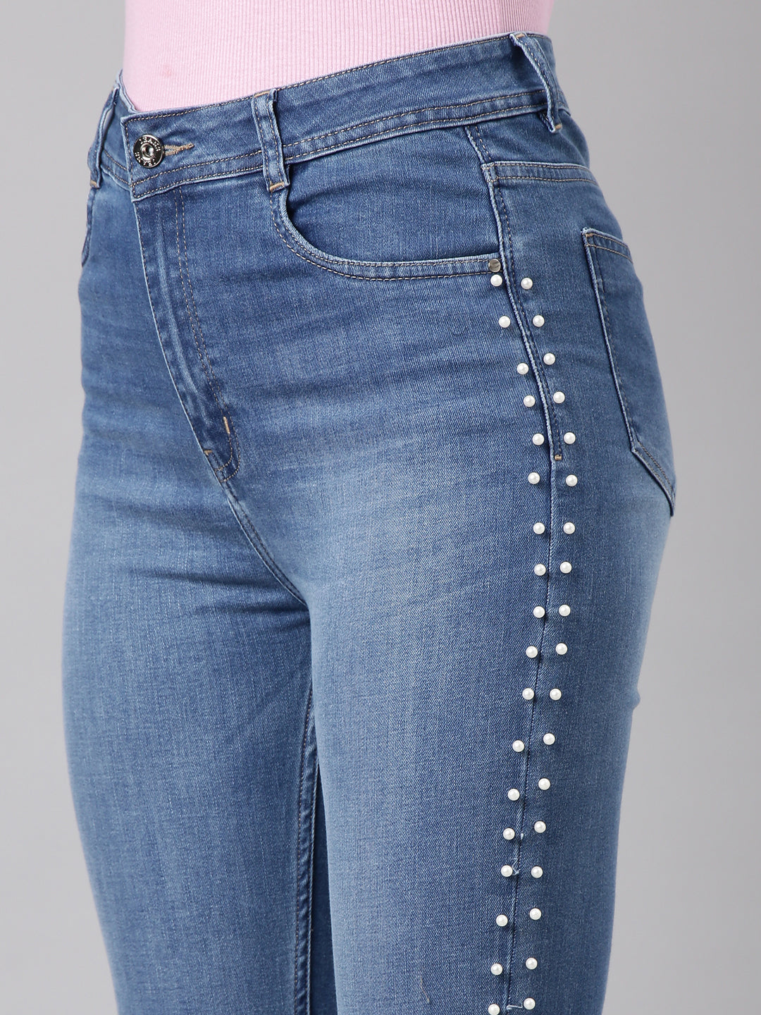 Blue Skinny Fit Light Fade Embellished Stretchable Jeans