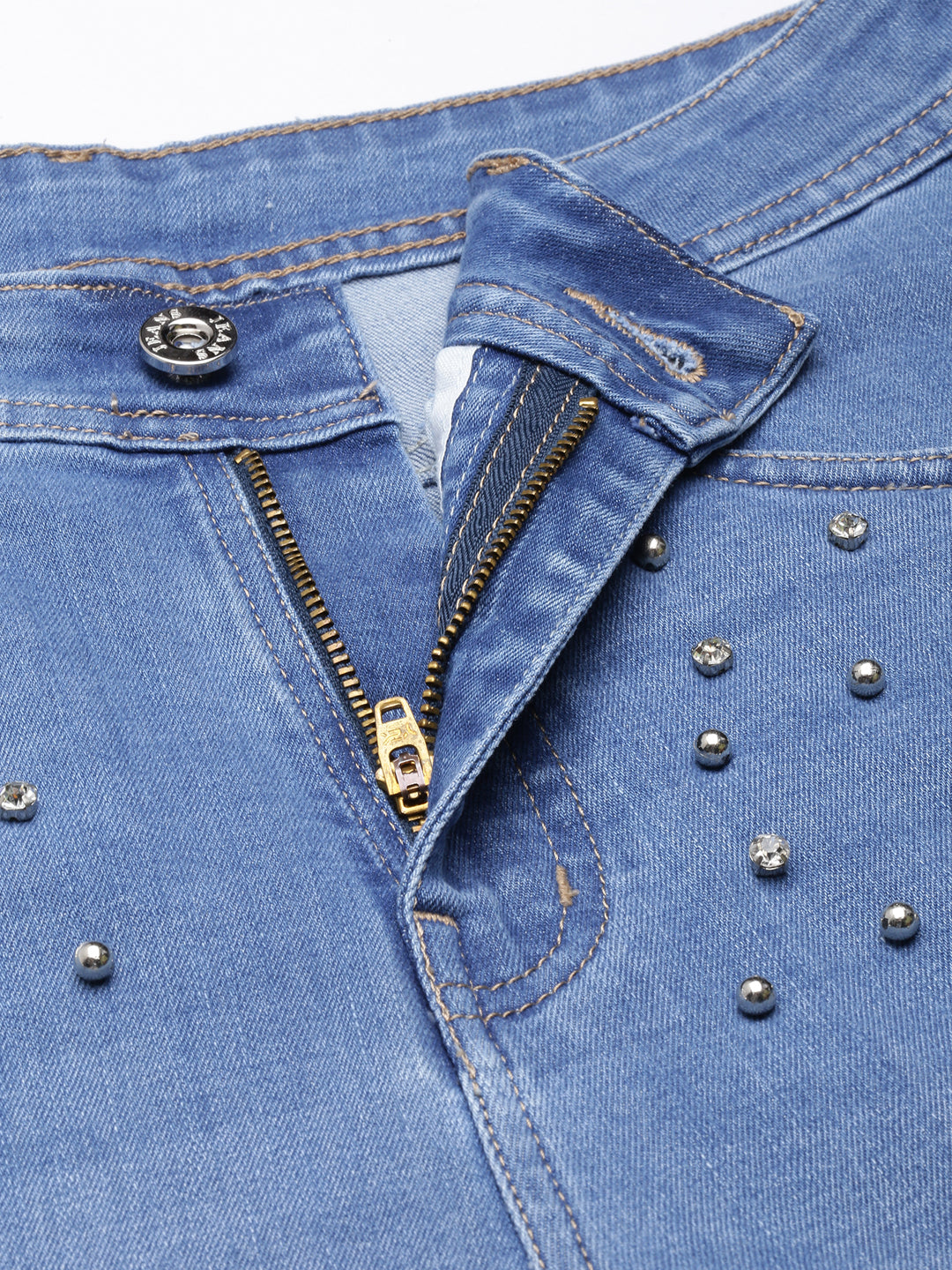 Blue Skinny Fit Light Fade Embellished Jeans