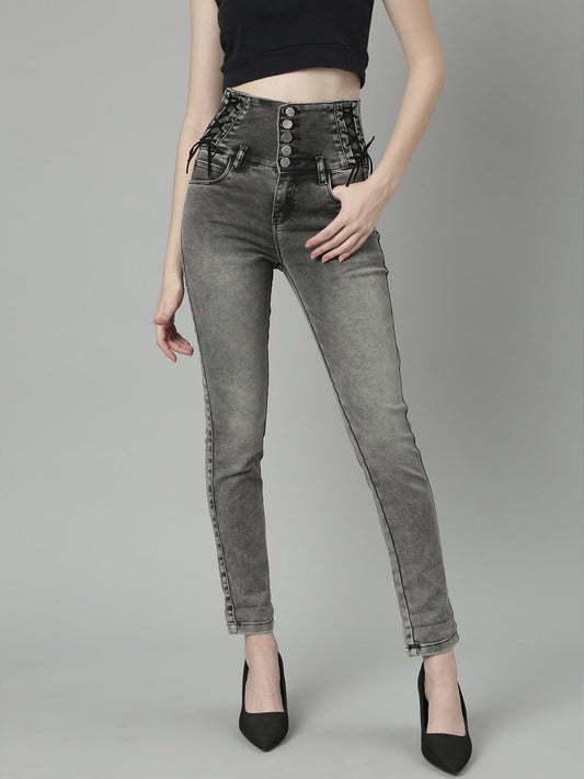 Grey Jean Slim Fit Heavy Fade Mid-Rise Acid Wash Jeans