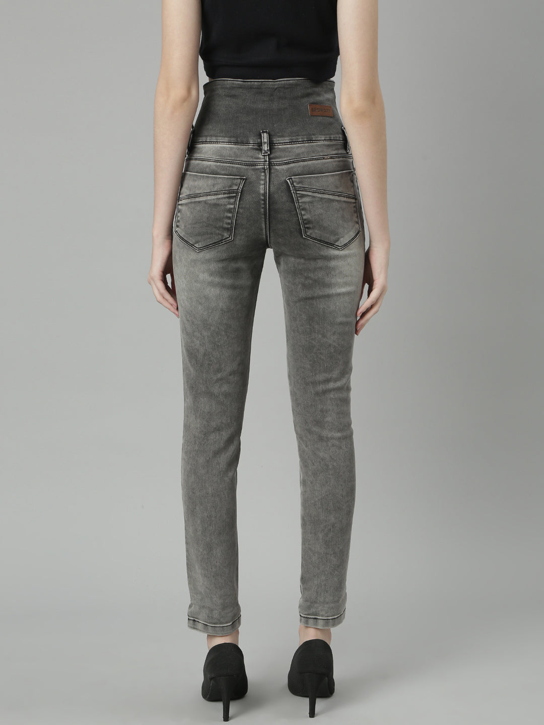 Grey Jean Slim Fit Heavy Fade Mid-Rise Acid Wash Jeans