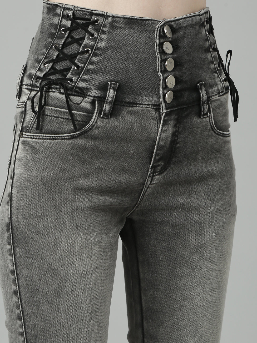 Grey Jean Slim Fit Heavy Fade Mid-Rise Acid Wash Jeans