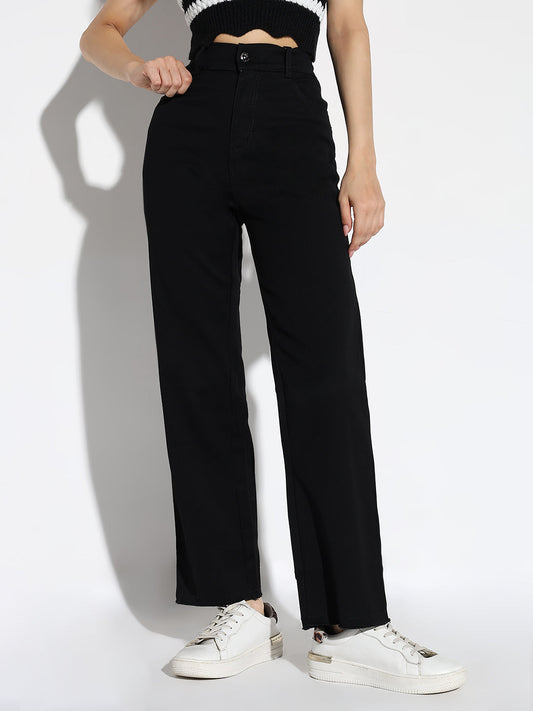 Black Cotton Comfort Straight Fit Acid Wash Stretchable Jeans