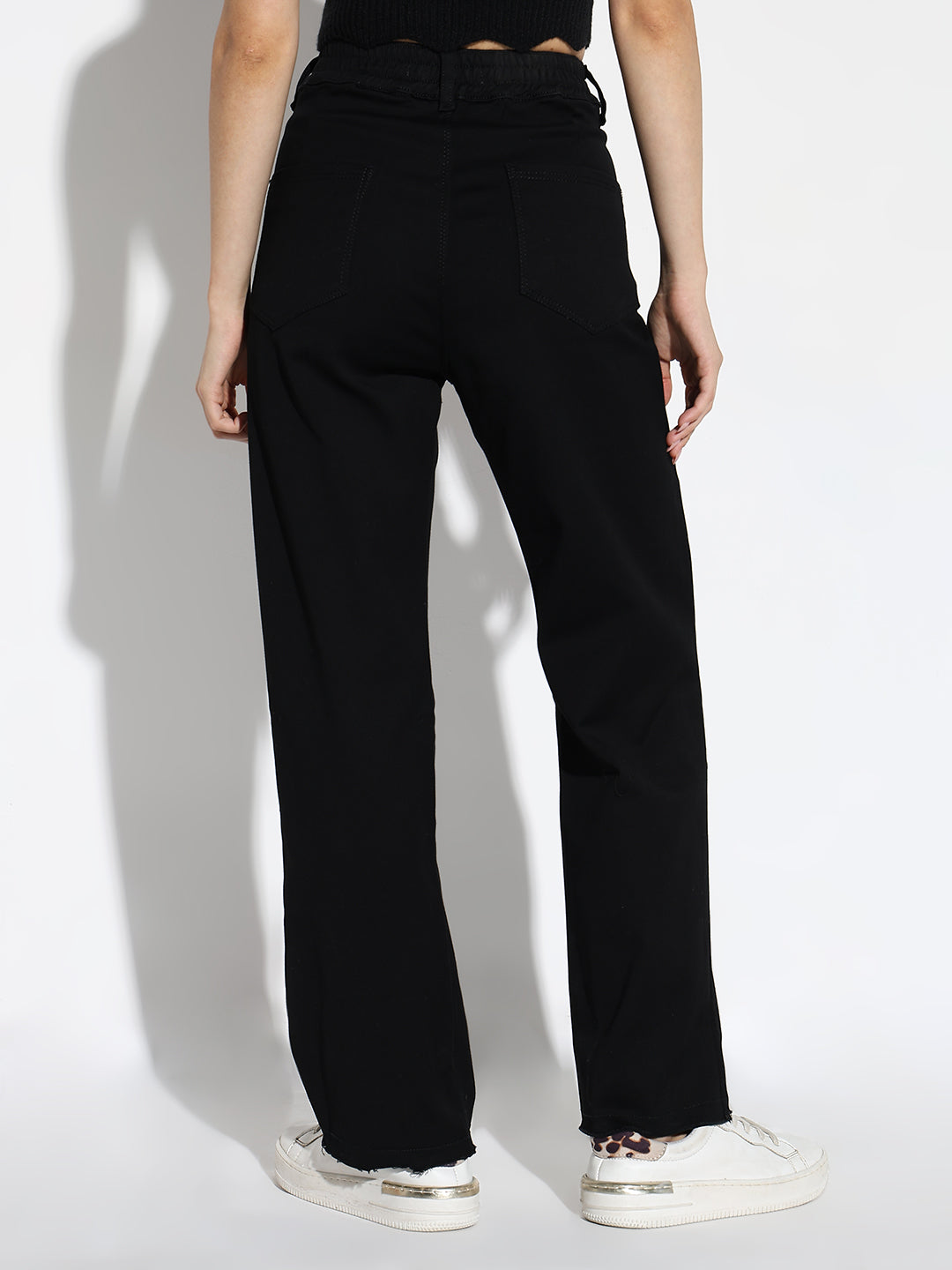 Black Cotton Comfort Straight Fit Acid Wash Stretchable Jeans